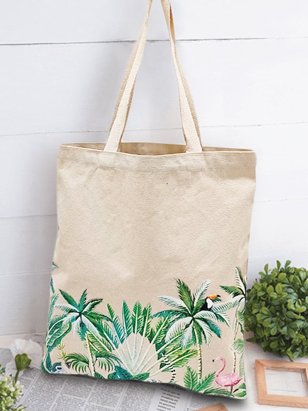 

earthbags Pack Of 2 Tropical Printed Oversized Shopper Tote Bag, Green