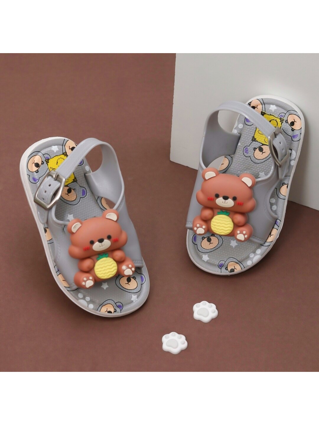 

Yellow Bee Kids Teddy Applique Detail Comfort Sandals, Grey