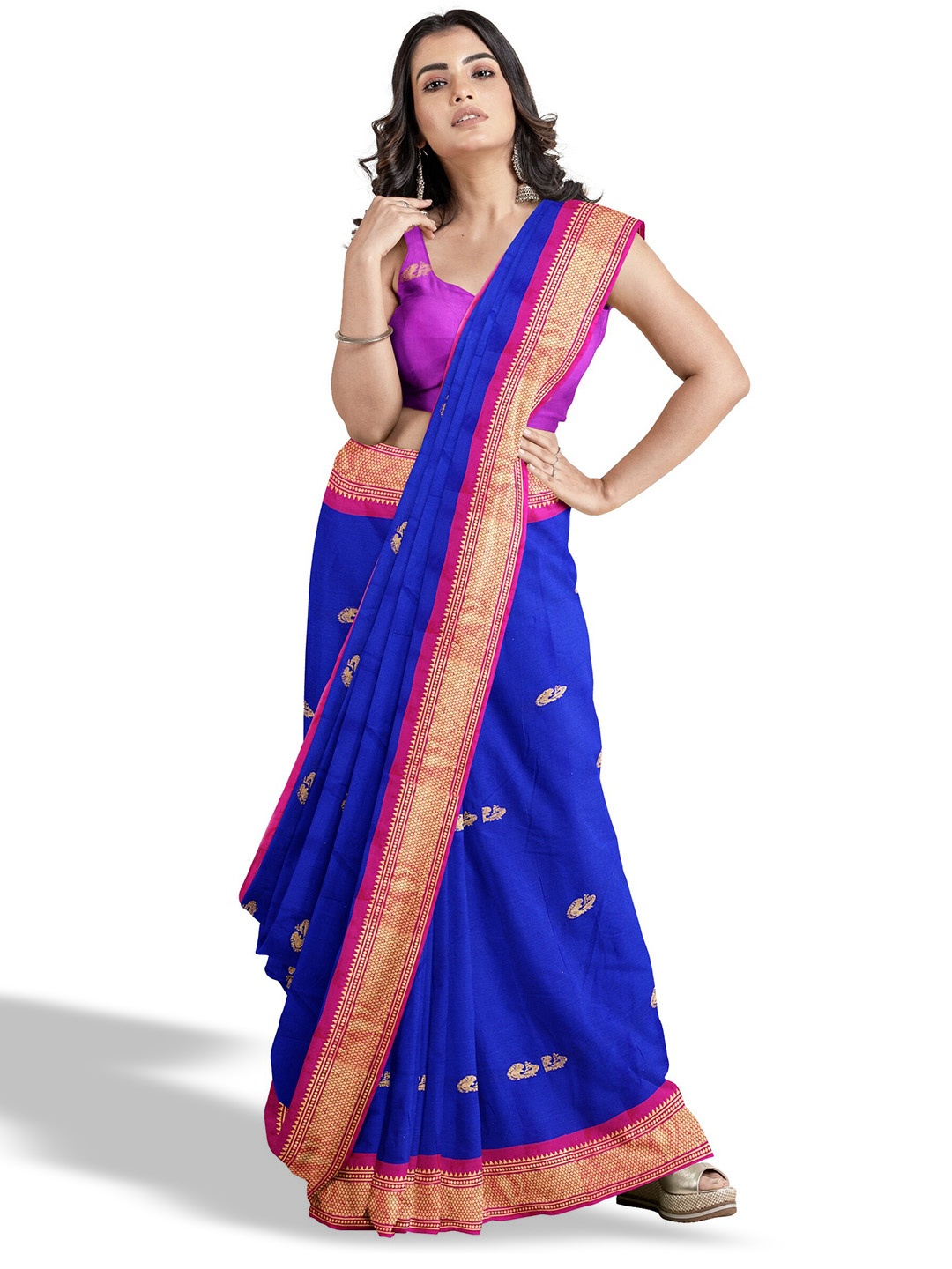 

Anouk Blue & Pink Ethnic Woven Design Zari Saree