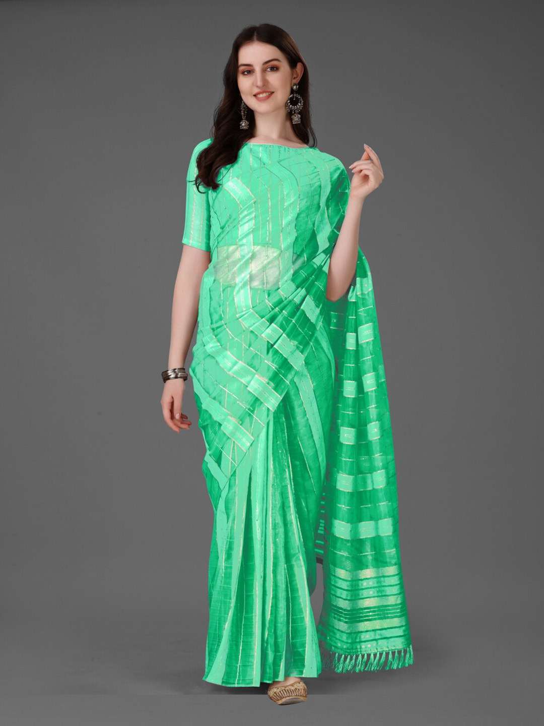 

Anouk Striped Silk Cotton Saree, Sea green