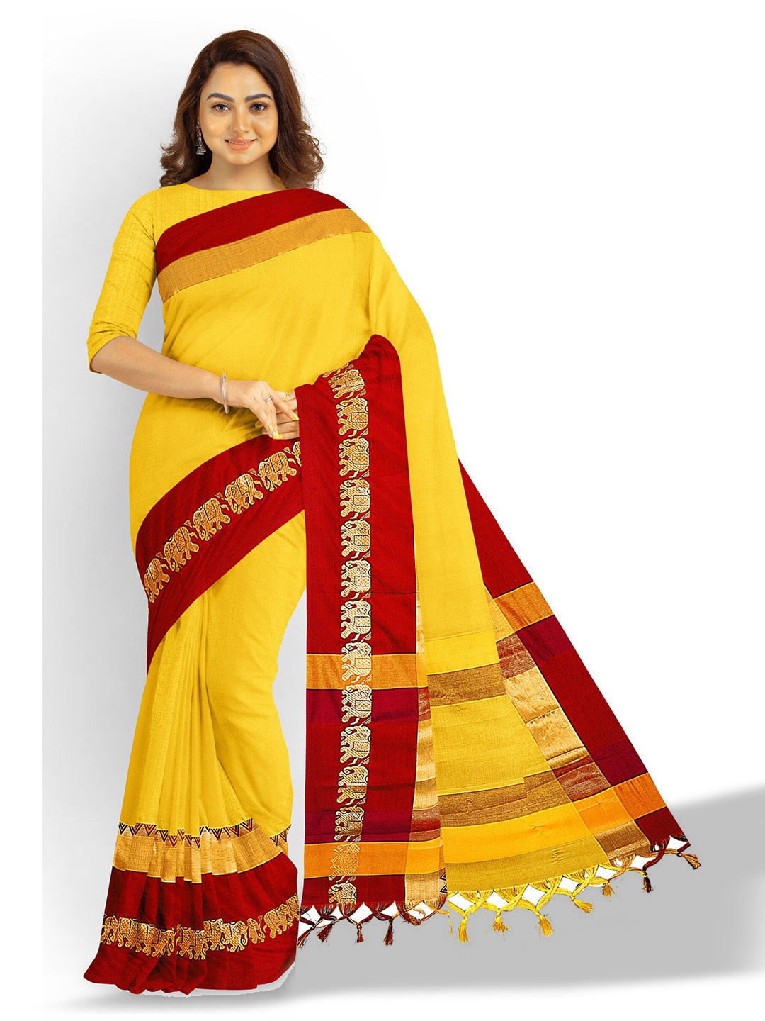 

Anouk Yellow & Red Zari Silk Blend Saree