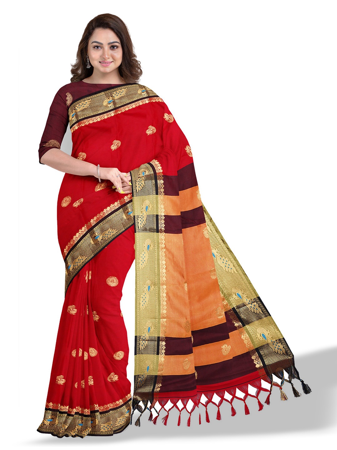 

Anouk Red & Black Ethnic Woven Design Zari Saree