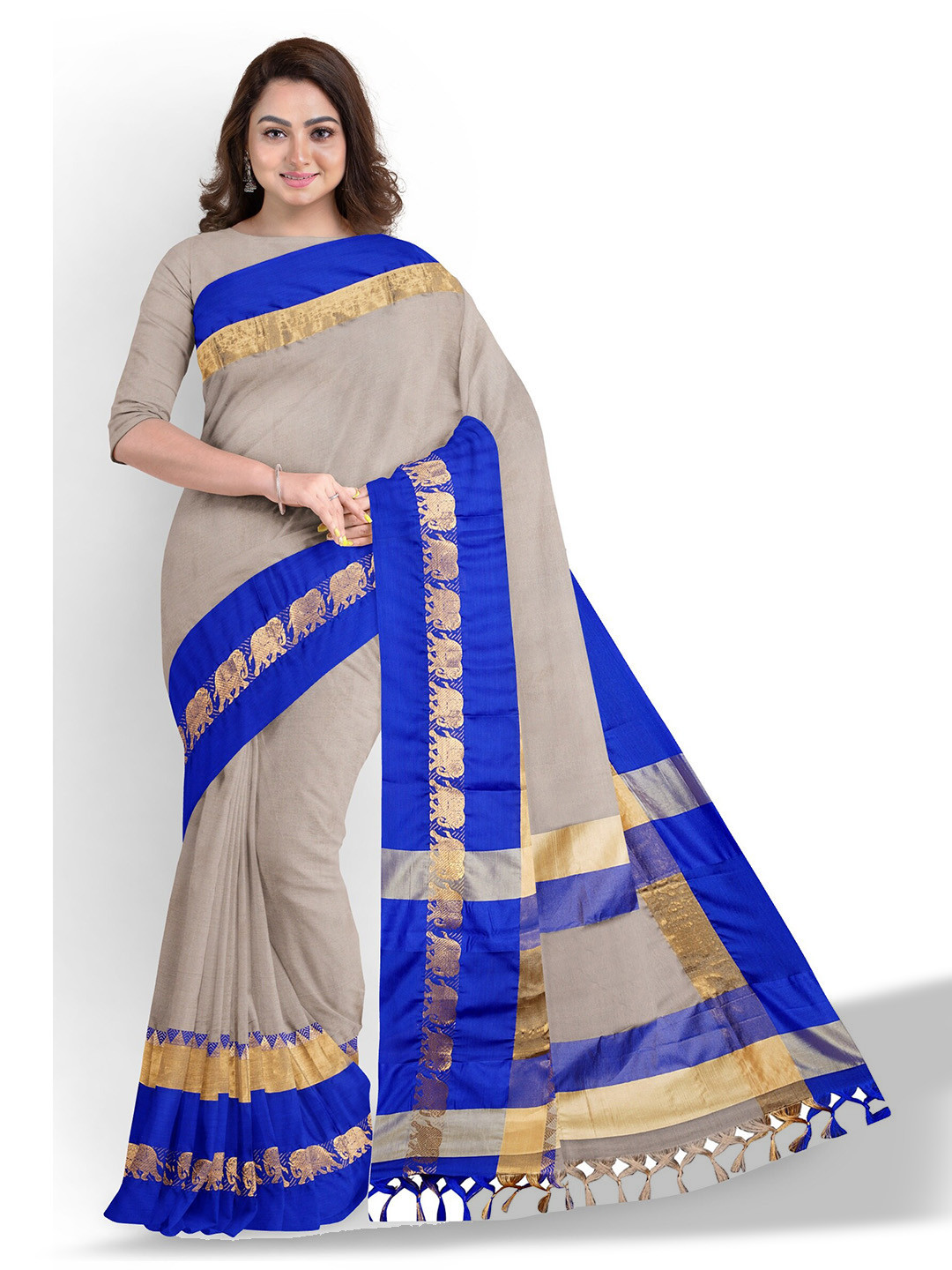 

Anouk Grey & Blue Zari Silk Blend Saree