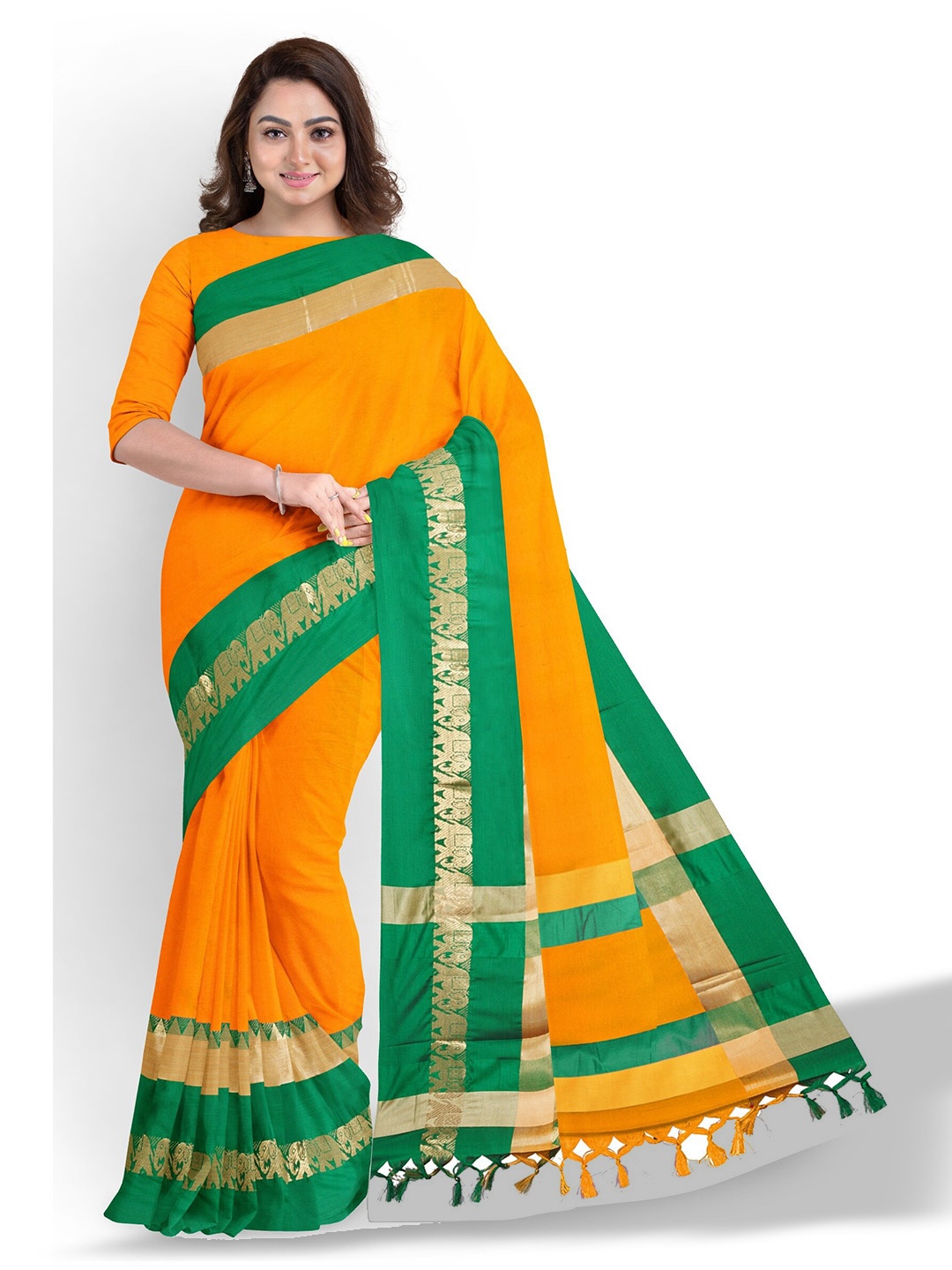 

Anouk Mustard & Green Zari Silk Blend Saree