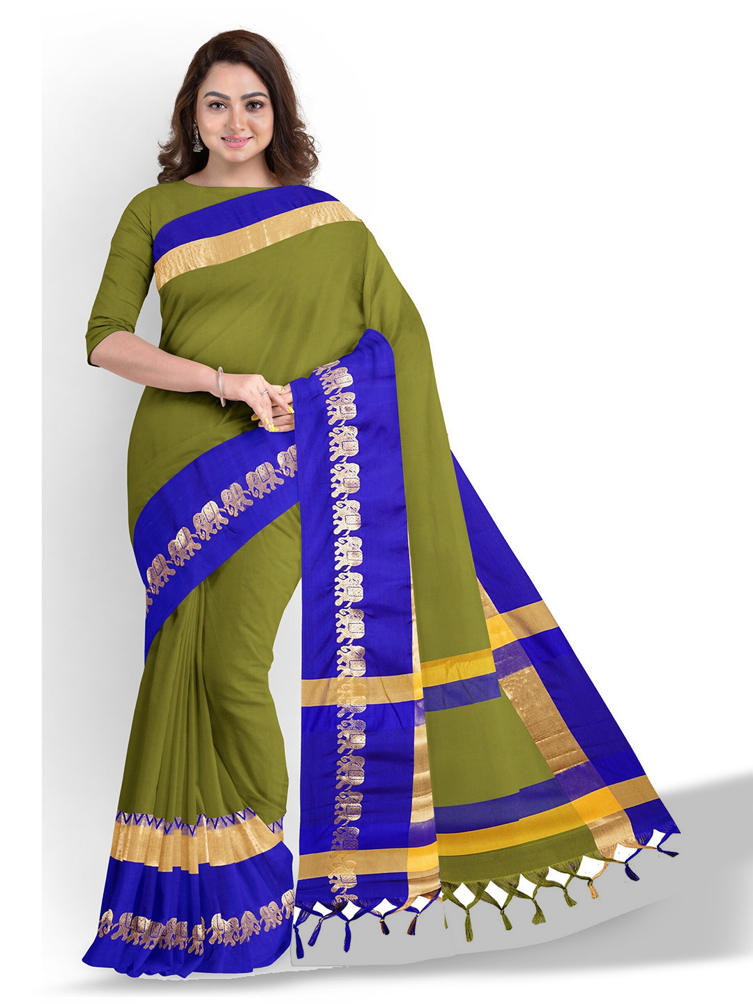 

Anouk Green & Blue Zari Silk Blend Saree