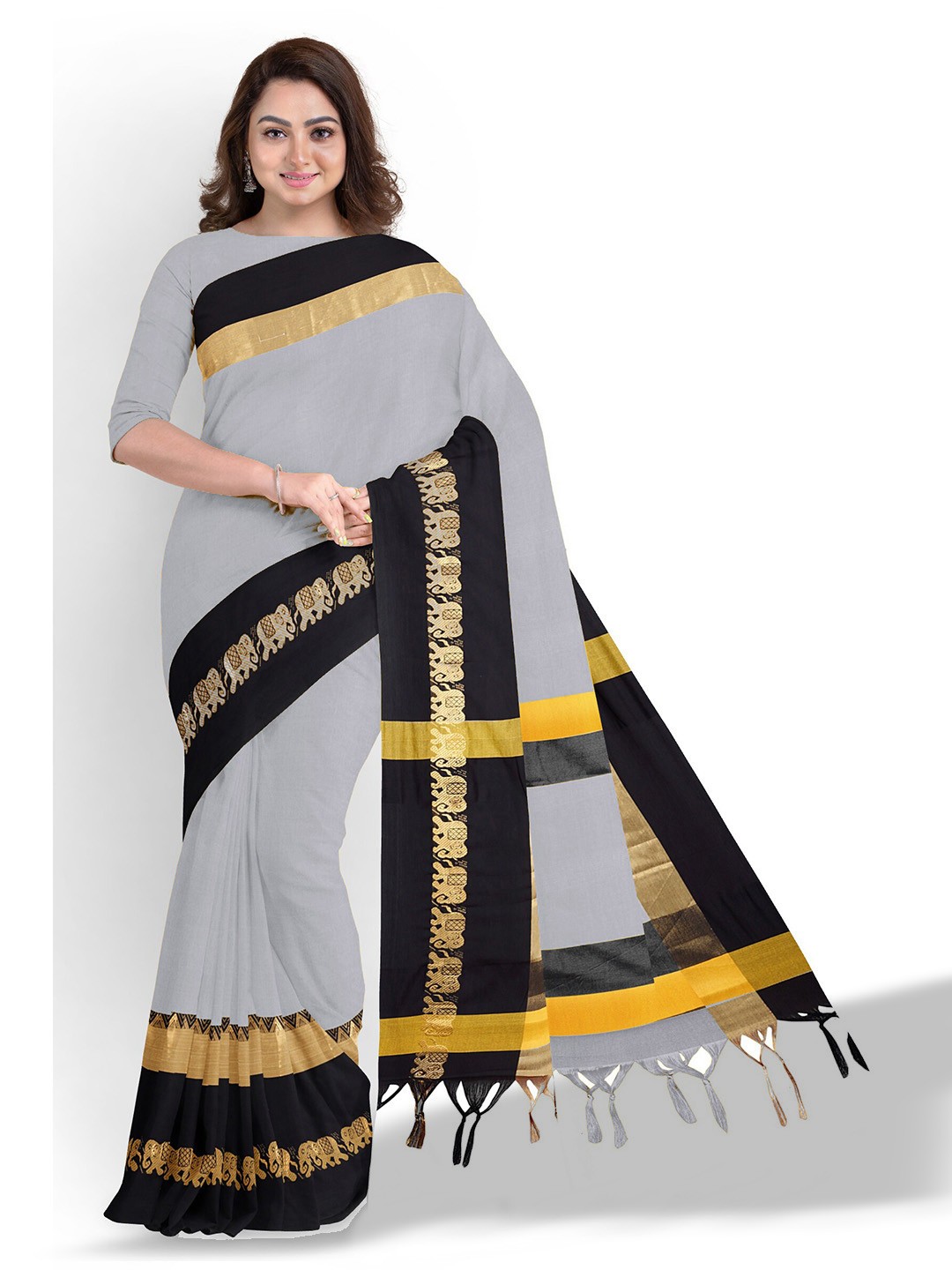 

Anouk Grey & Black Zari Silk Blend Saree