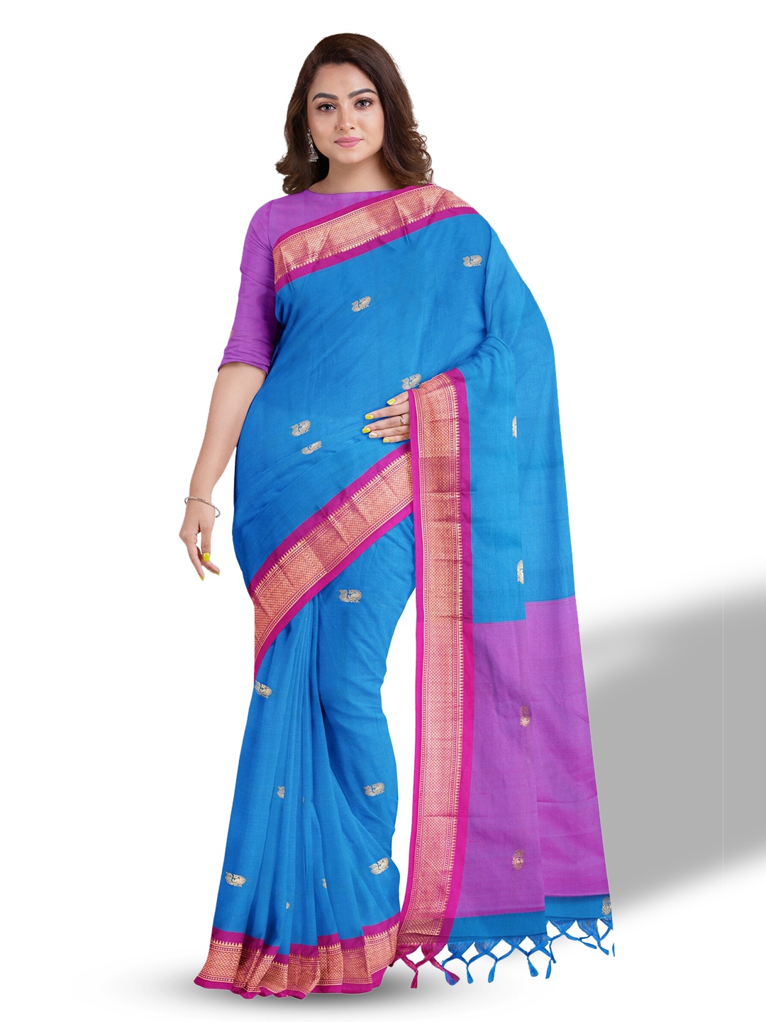 

Anouk Blue & Pink Ethnic Woven Design Zari Saree