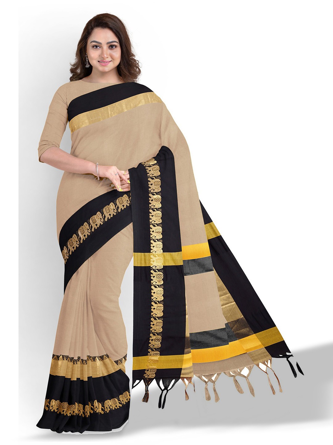 

Anouk Beige & Black Zari Silk Blend Saree
