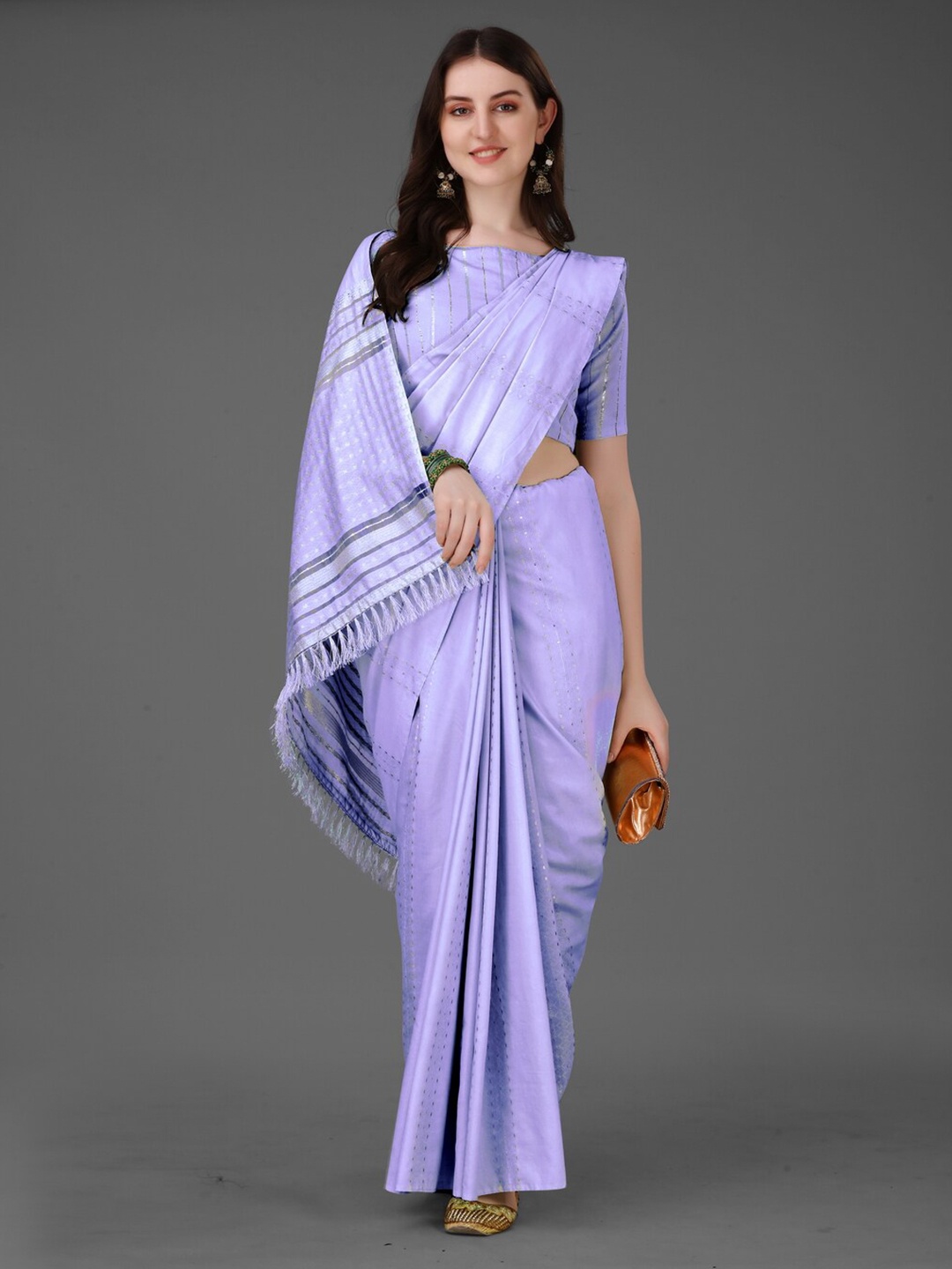 

Anouk Lavender & Silver-Toned Woven Design Silk Cotton Saree