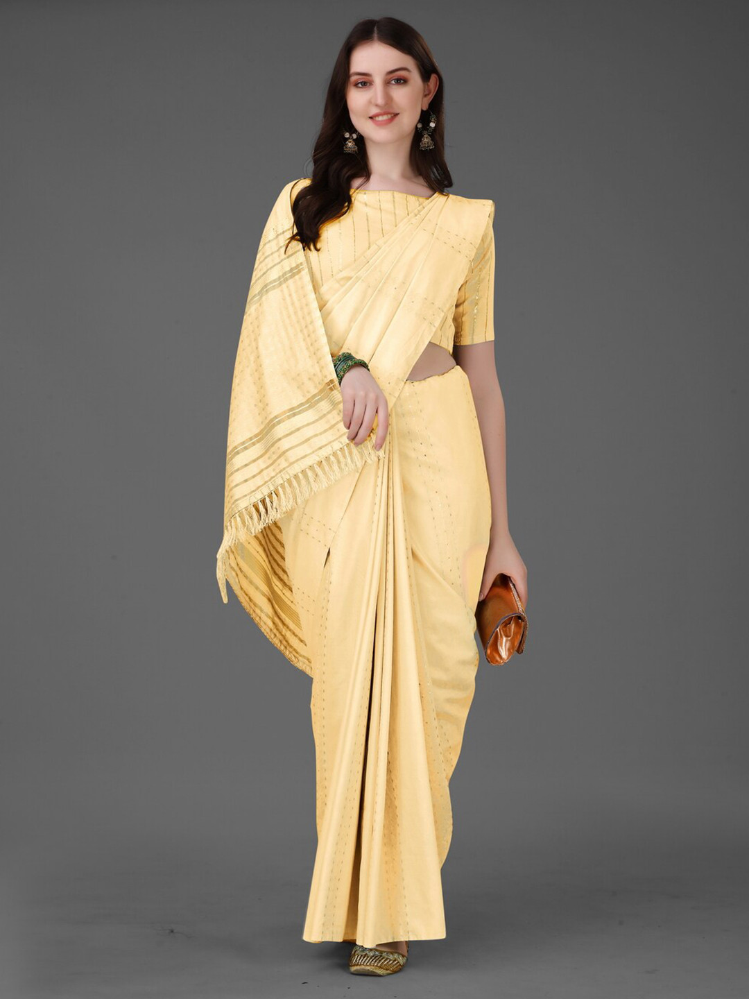 

Anouk Yellow & Gold-Toned Woven Design Silk Cotton Saree