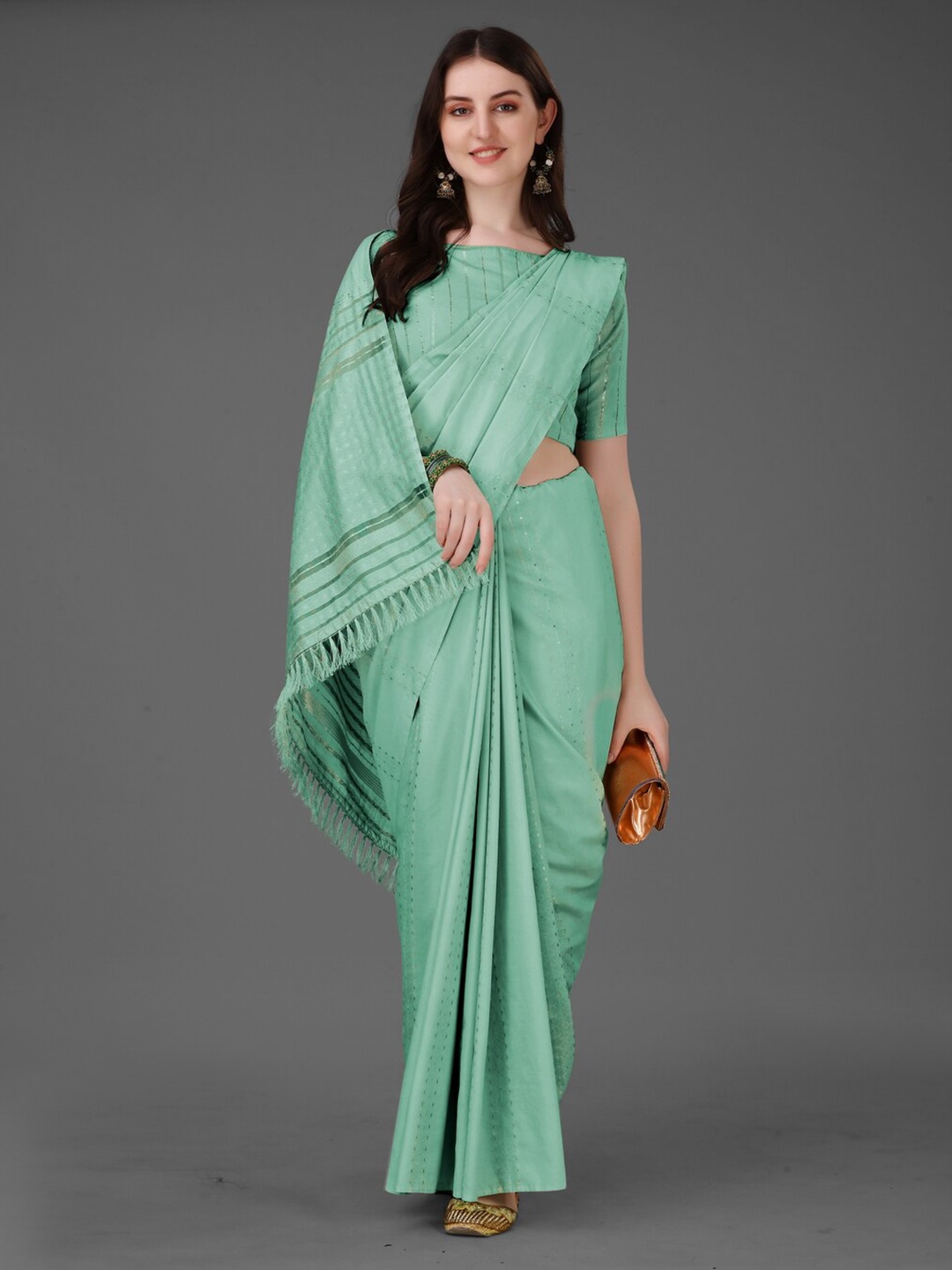 

Anouk Sea Green Striped Silk Cotton Saree