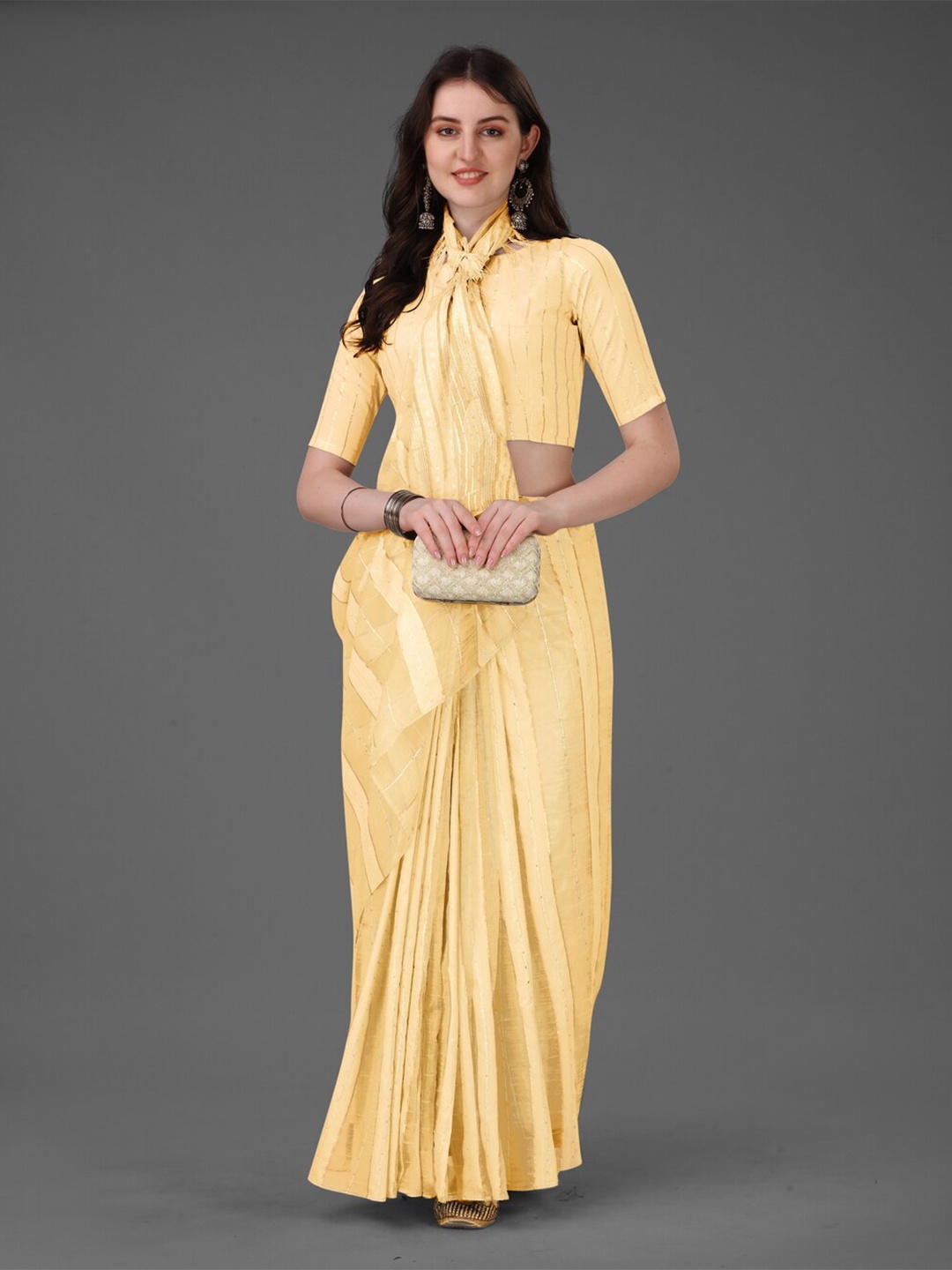 

Anouk Yellow Striped Silk Cotton Saree