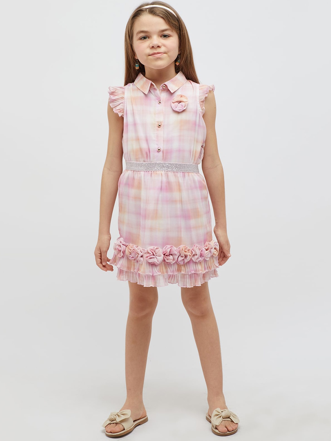 

One Friday Girls Tie & Dye Dyed Ruffles Mini Skirt, Pink