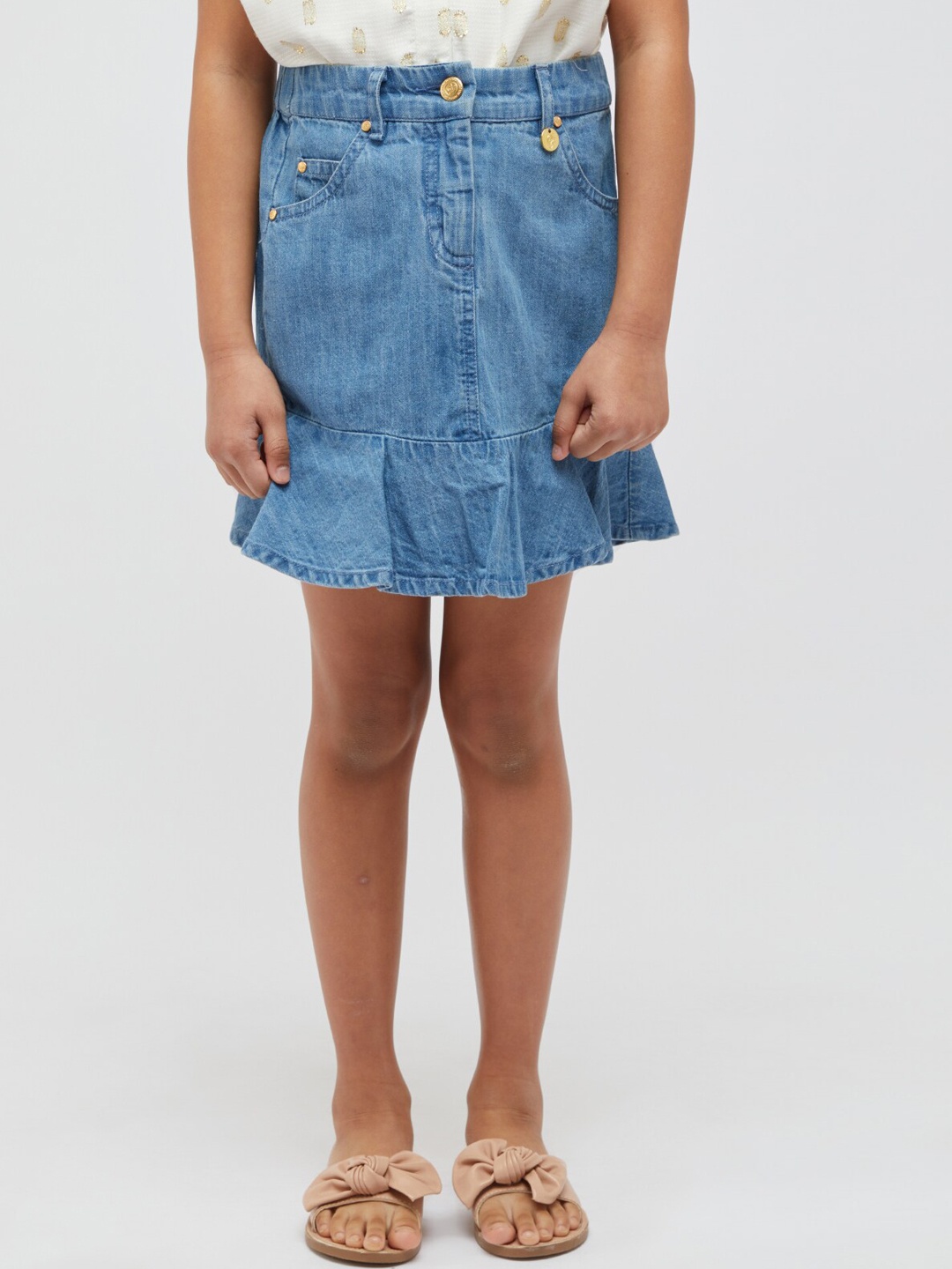 

One Friday Pure Cotton A-Line Knee-Length Skirt, Blue