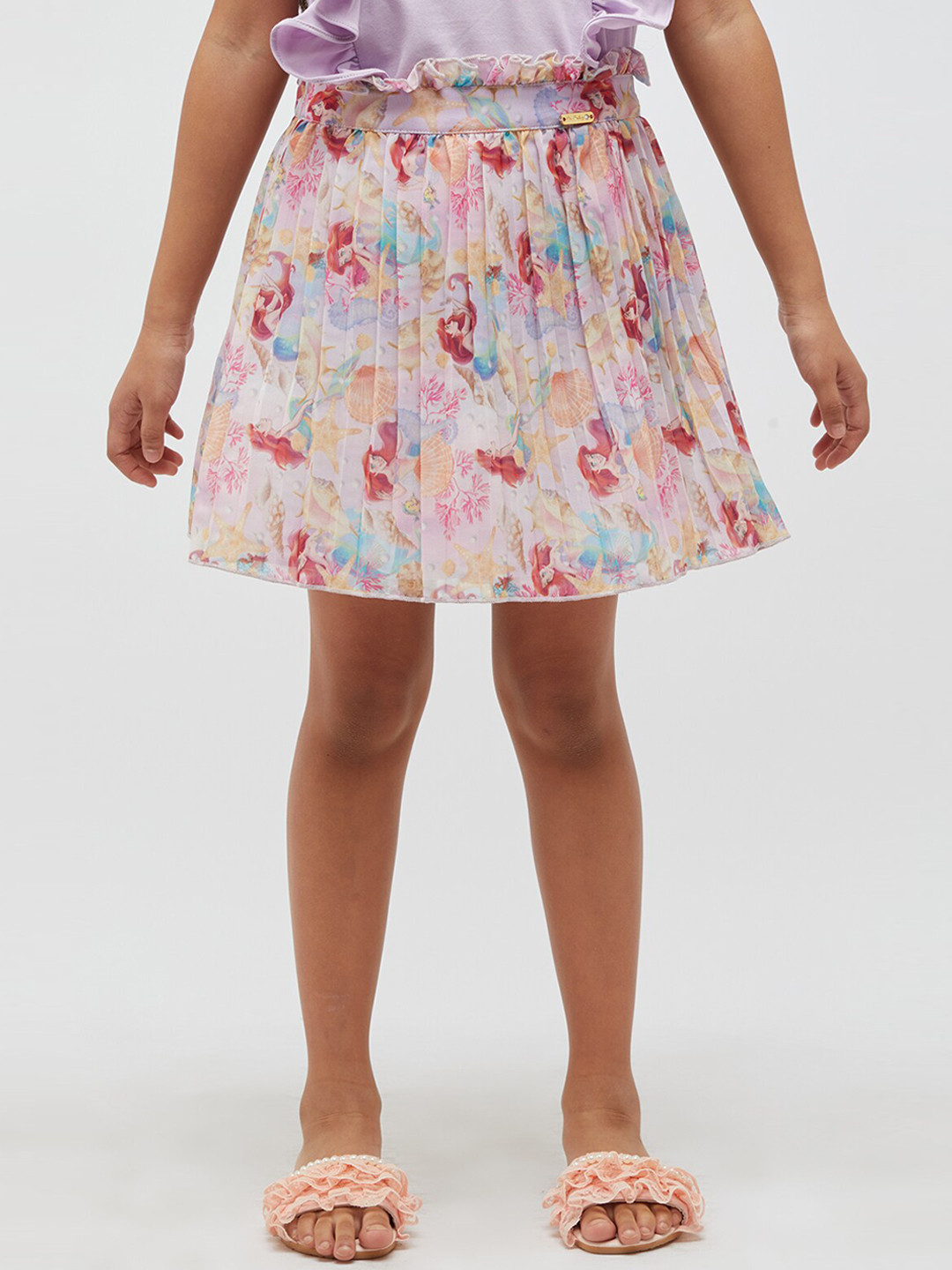 

One Friday Floral Printed Accordion Pleated Flared Skirt, Pink