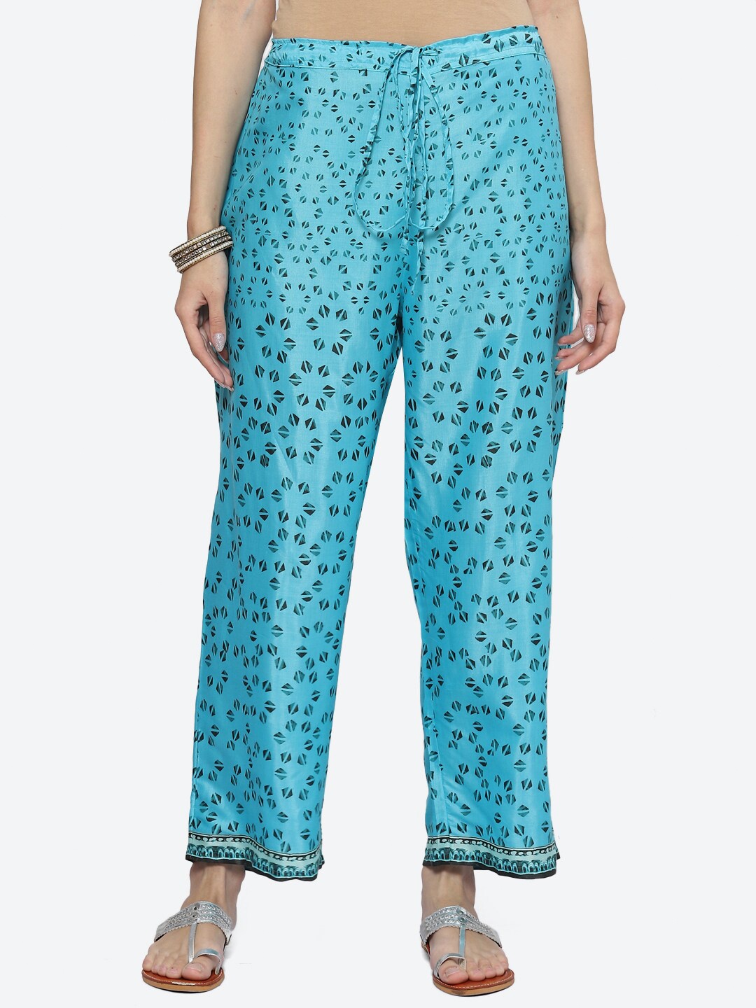 

Biba Women Geometric Printed Straight Fit Ethnic Palazzos, Blue