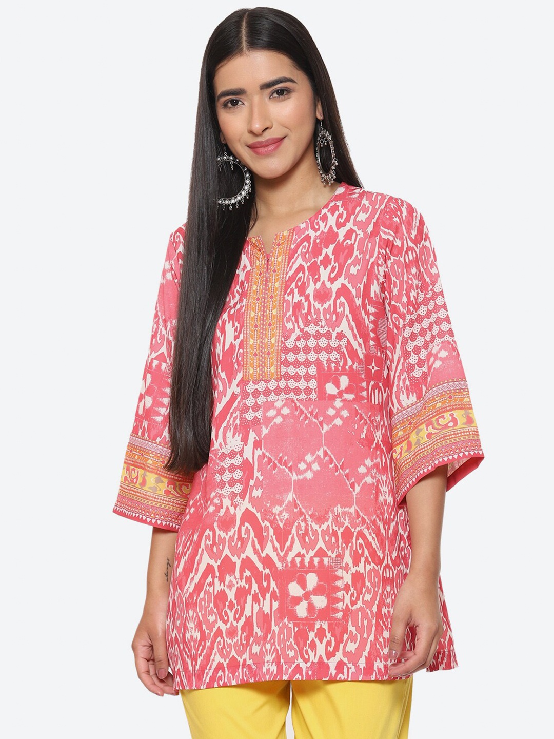 

Biba Round Neck Abstract Printed Kurti, Red