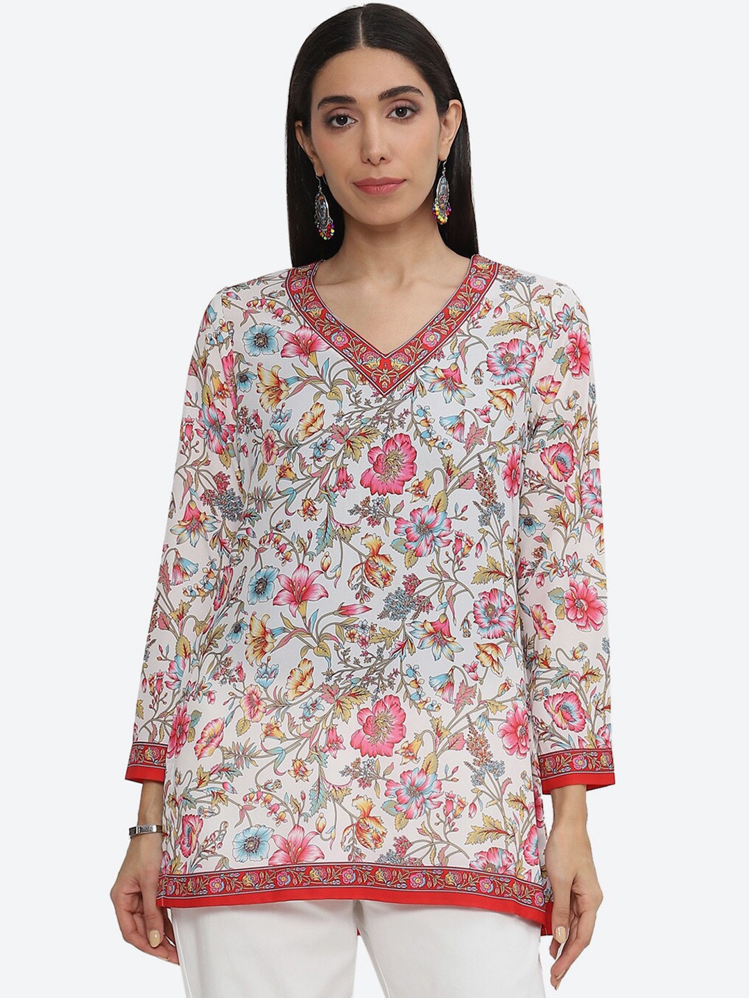 

Biba Floral Printed V-Neck Kurti, Off white