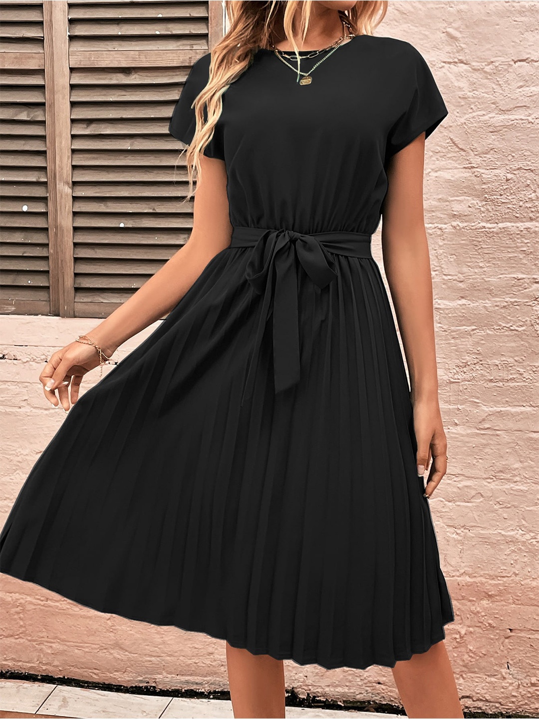 

StyleCast Black Accordion Pleats Fit & Flare Dress
