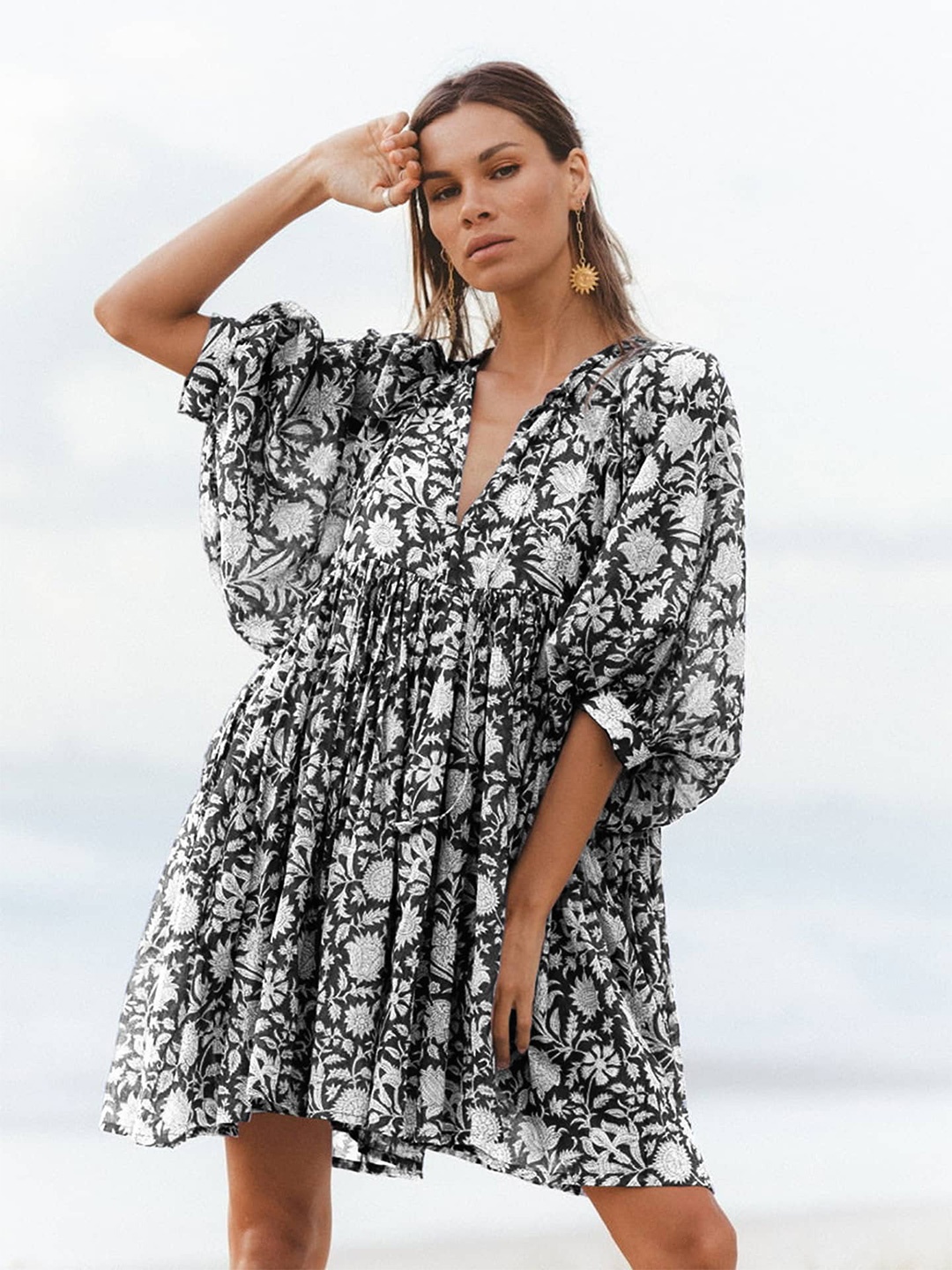 

StyleCast Black Floral Print Puff Sleeve Fit & Flare Dress