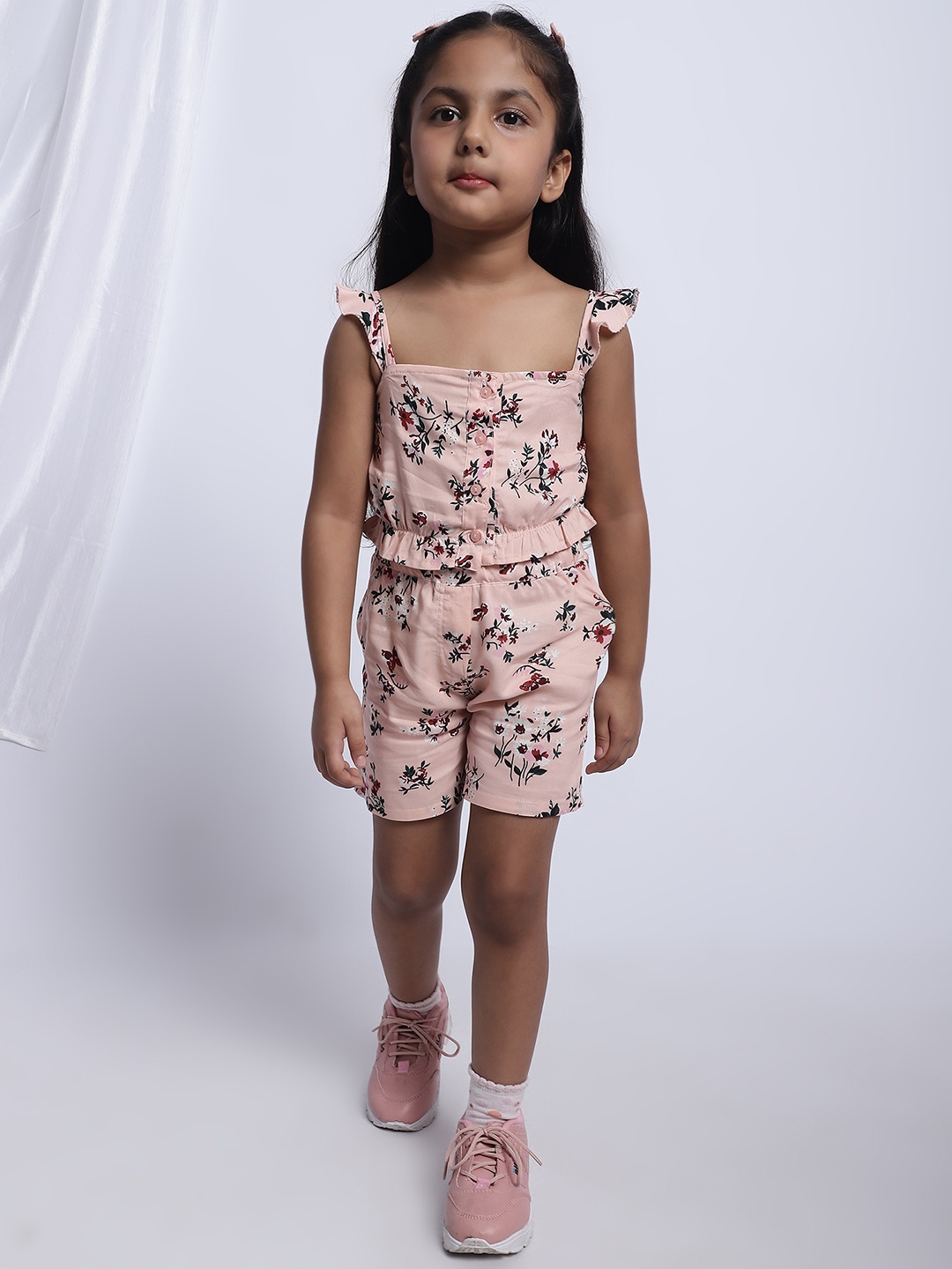 

Superminis Girls Floral Printed Top With Shorts, Peach