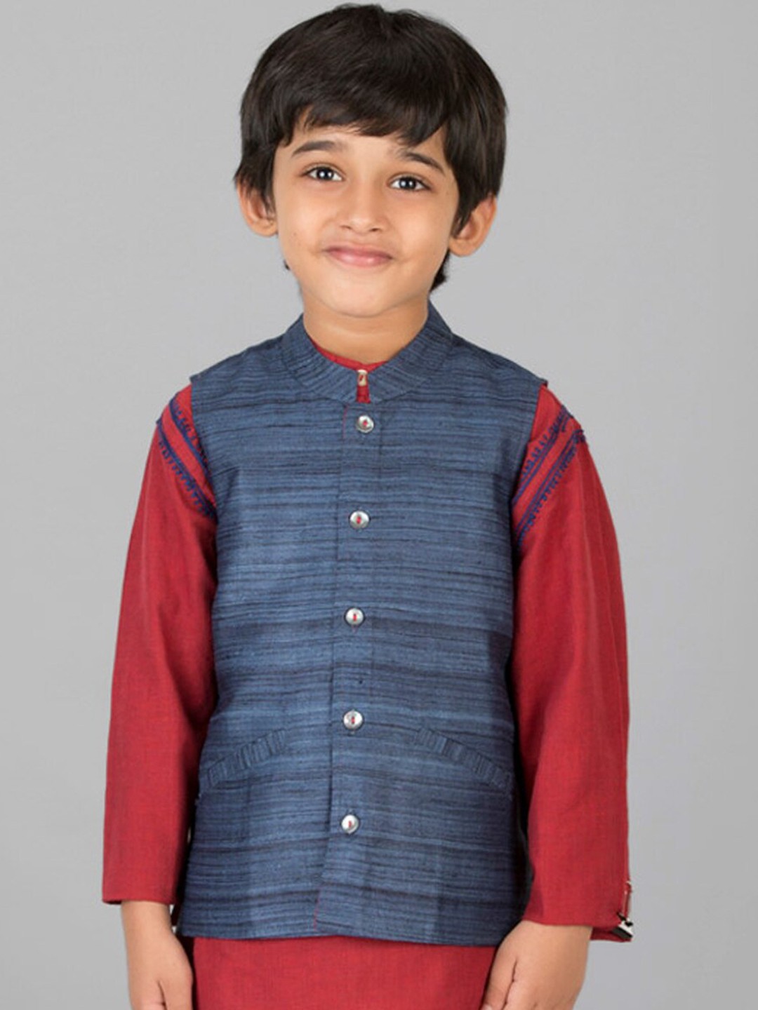 

Fabindia Mandarin Collar Silk Nehru Jacket, Blue