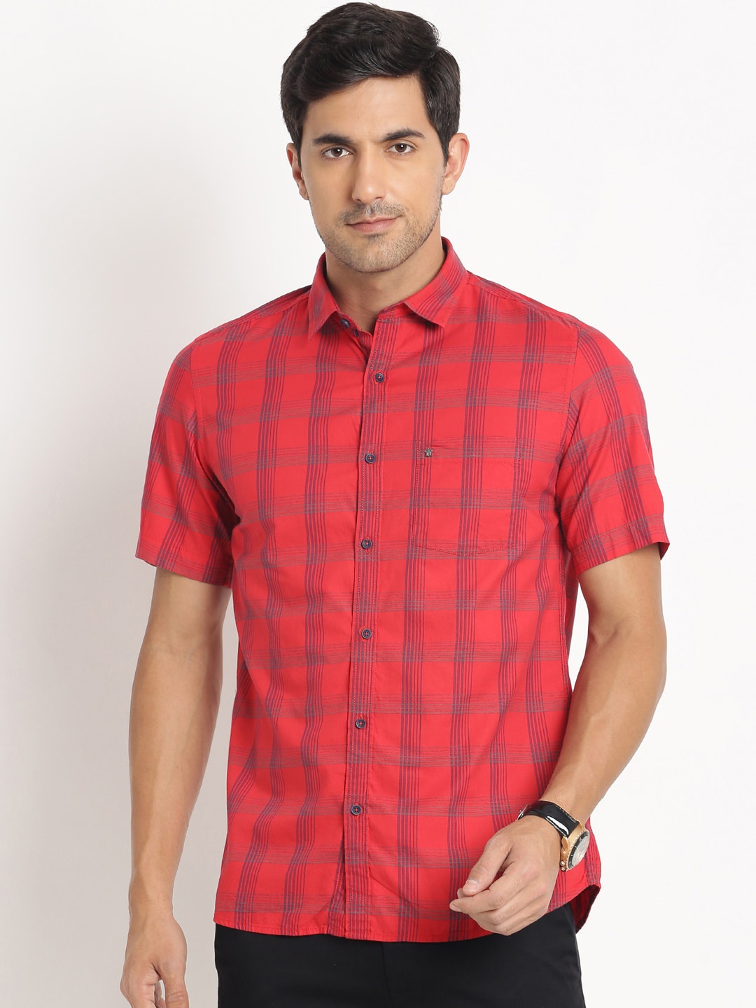 

Turtle Relaxed Slim Fit Grid Tattersall Checked Pure Cotton Casual Shirt, Red