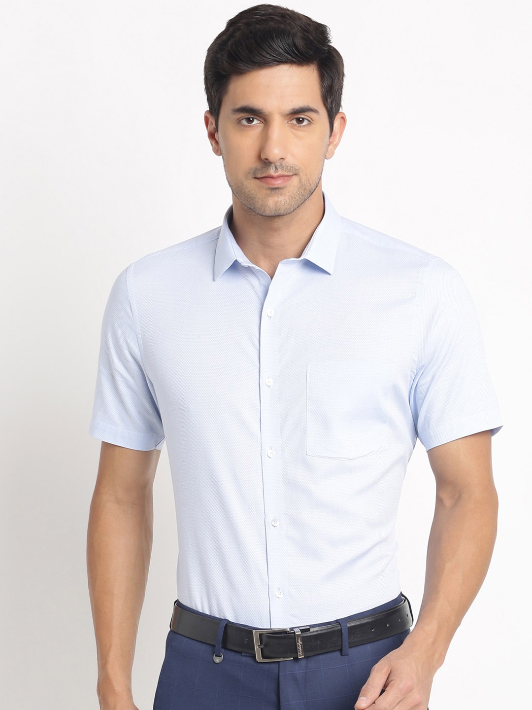 

Turtle Modern Short Sleeve Cotton Formal Shirt, Blue