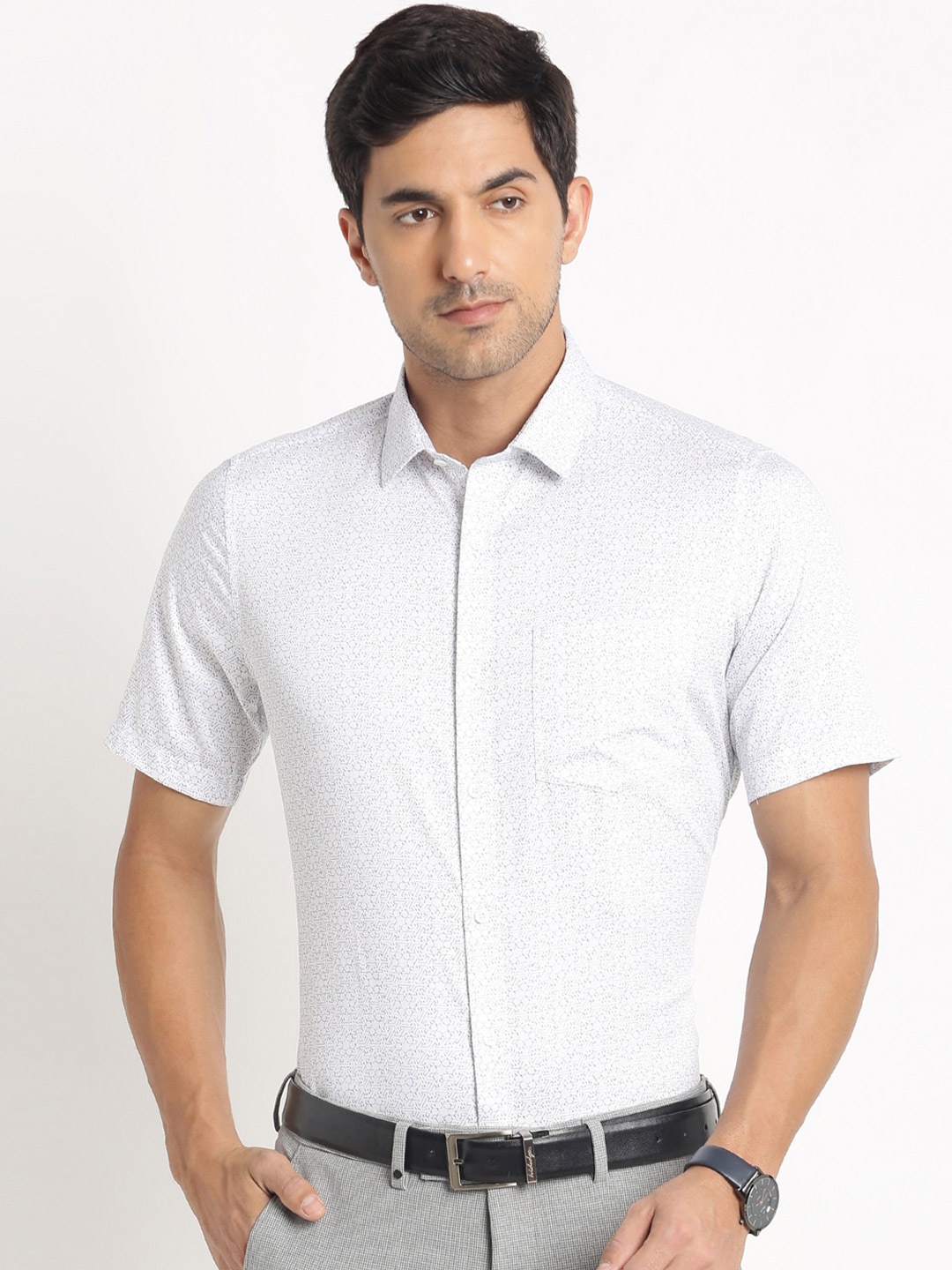 

Turtle Modern Micro Ditsy Printed Pure Cotton Formal Shirt, White