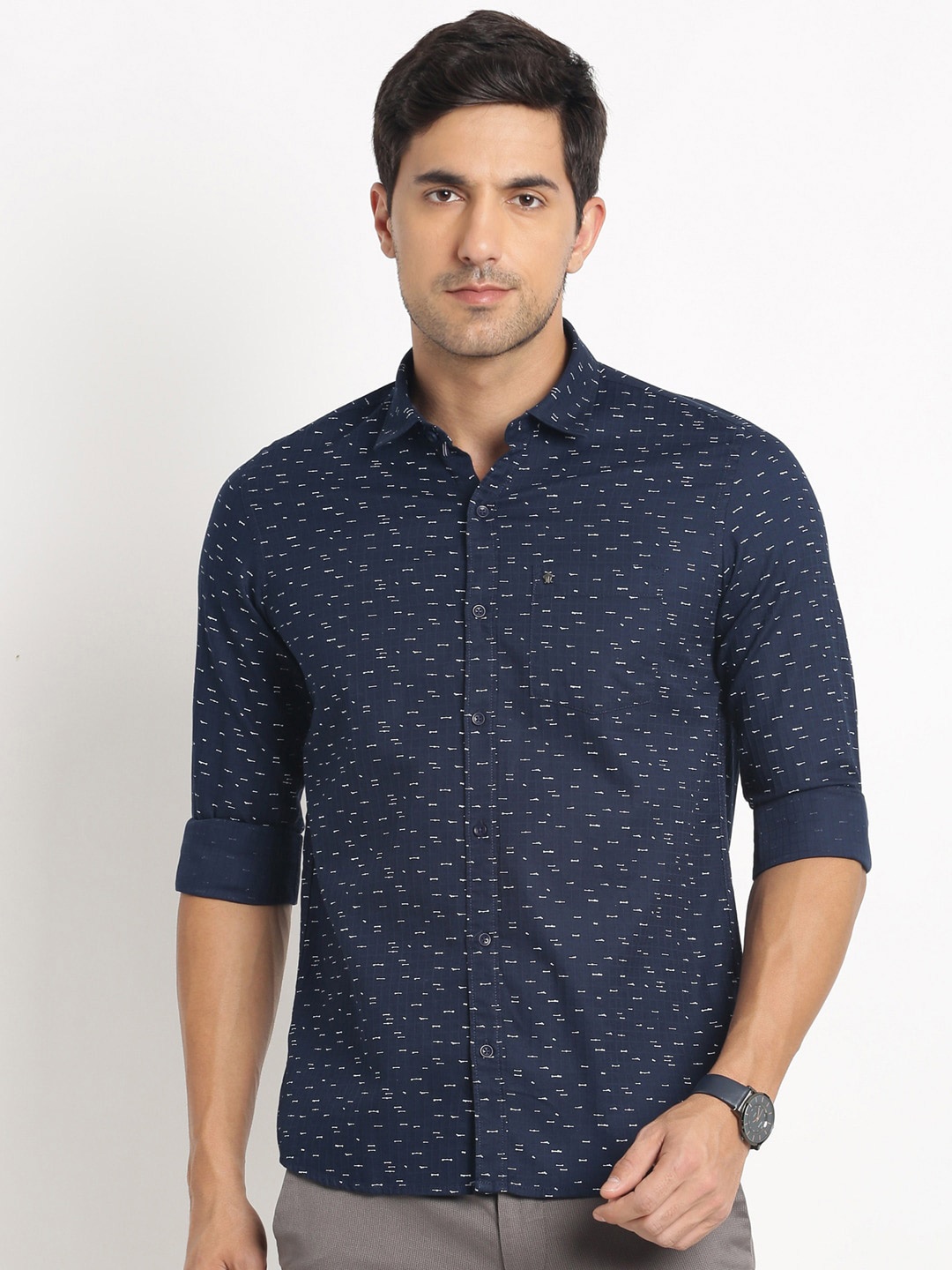 

Turtle Relaxed Slim Fit Micro Ditsy Printed Pure Cotton Casual Shirt, Navy blue