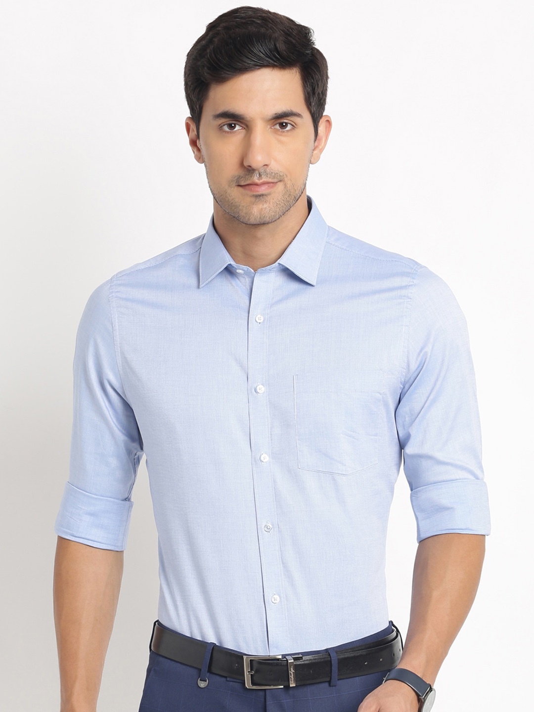 

Turtle Modern Slim Fit Spread Collar Cotton Formal Shirt, Blue
