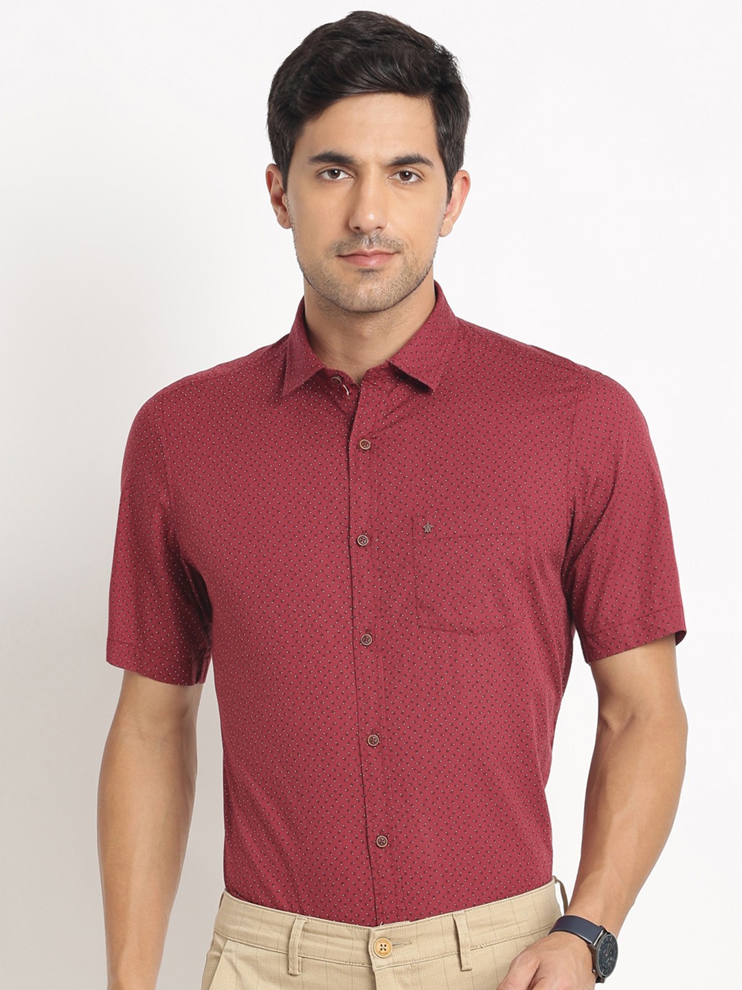 

Turtle Relaxed Slim Fit Micro & Disty Printed Casual Cotton Formal Shirt, Maroon