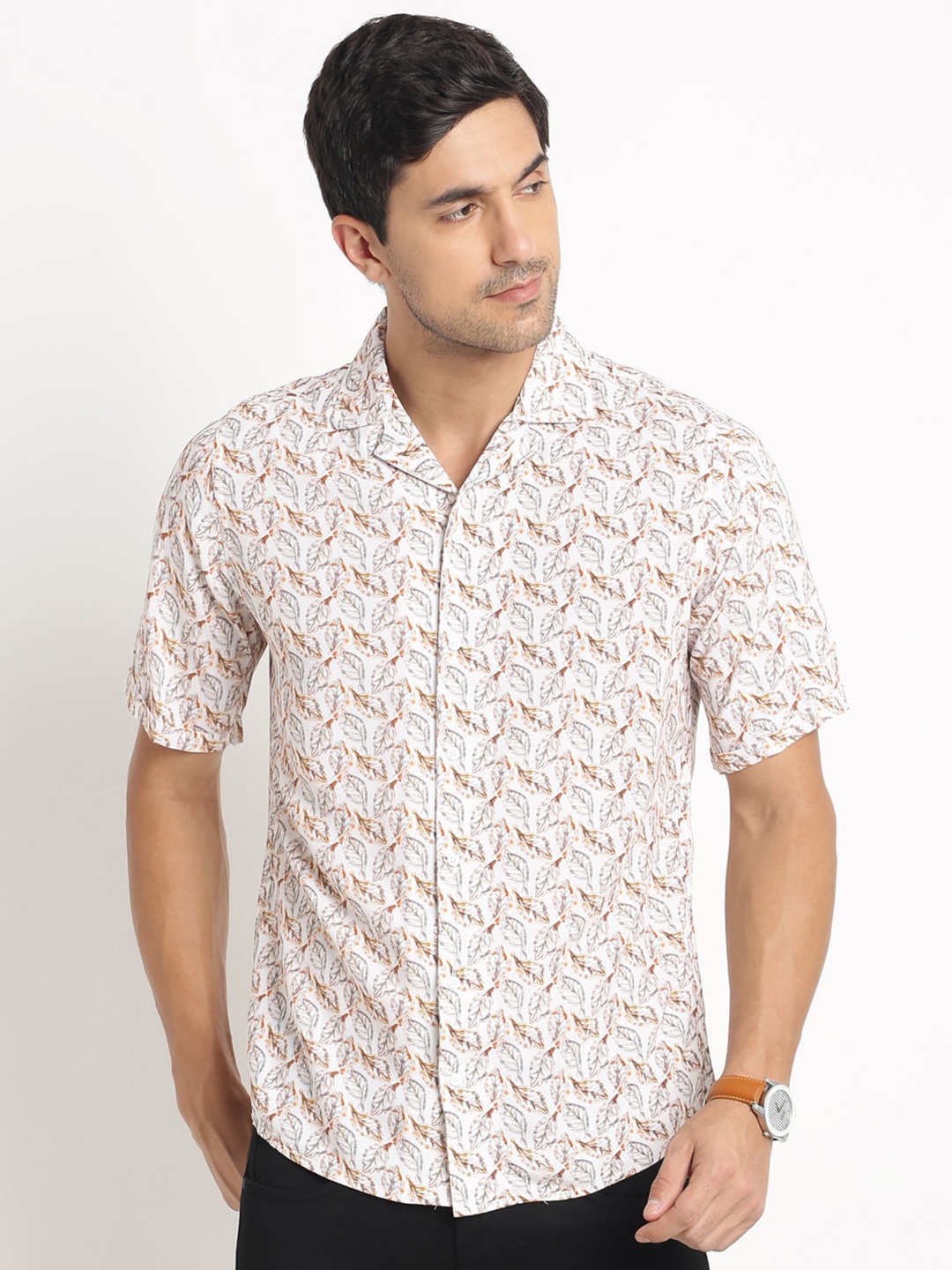 

Turtle Relaxed Floral Printed Slim Fit Cotton Casual Shirt, Brown