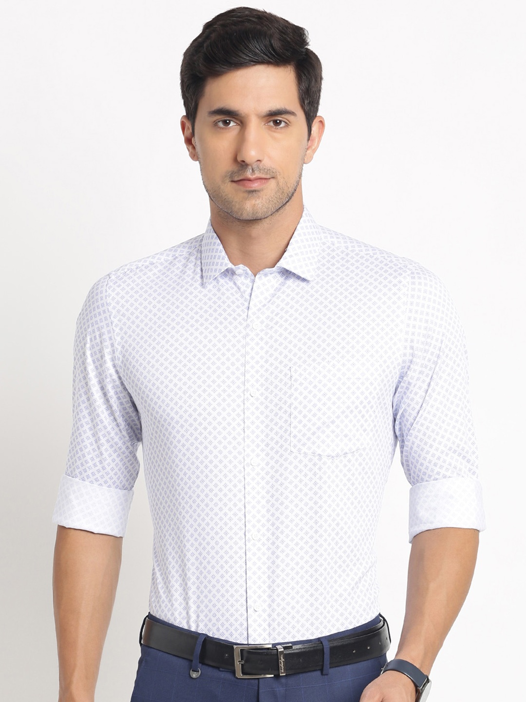 

Turtle Modern Micro & Ditsy Printed Spread Collar Cotton Formal Shirt, White