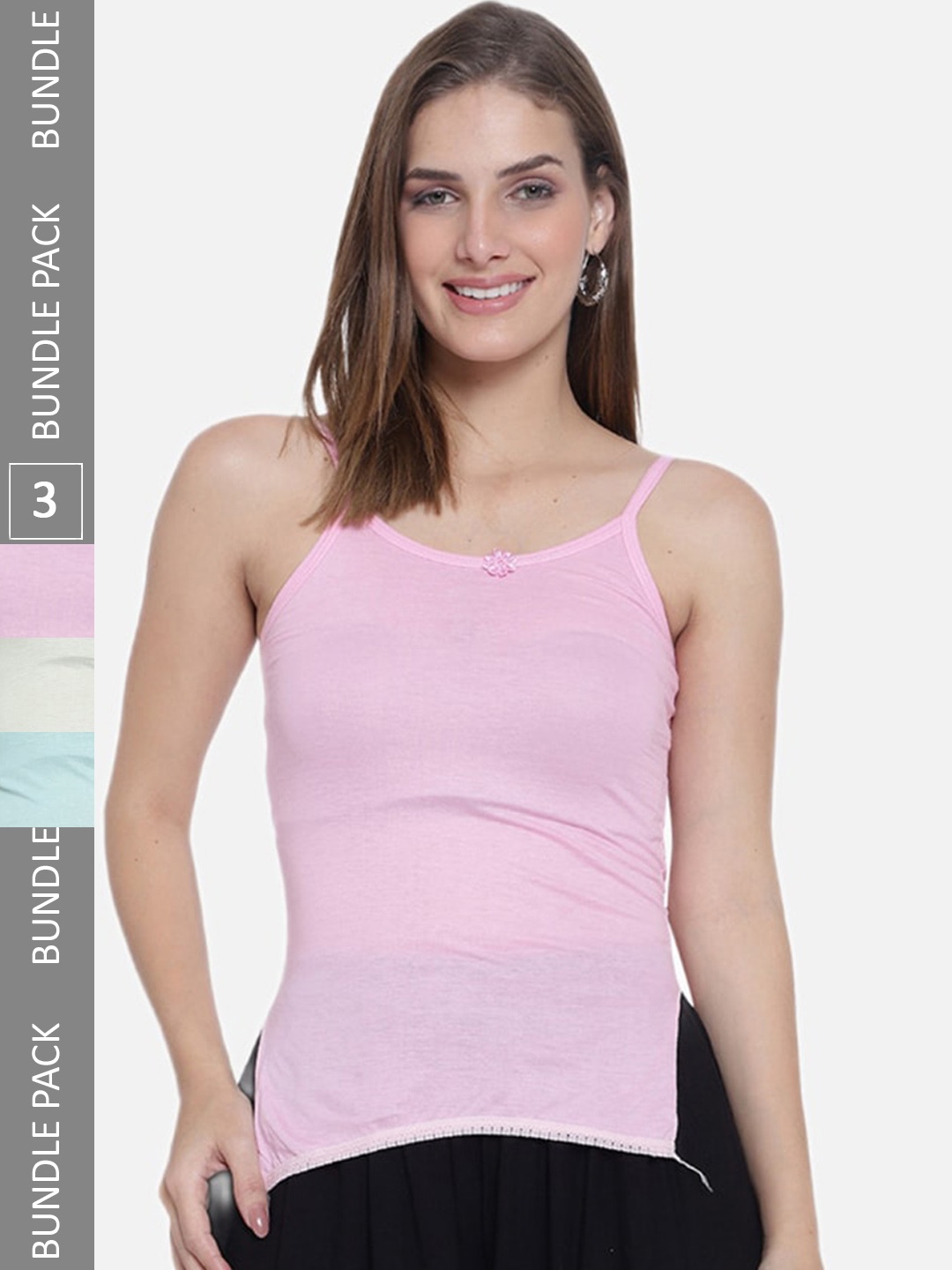 

SKY HEIGHTS Pack Of 3 Non-Padded Pure Cotton Camisoles, Pink