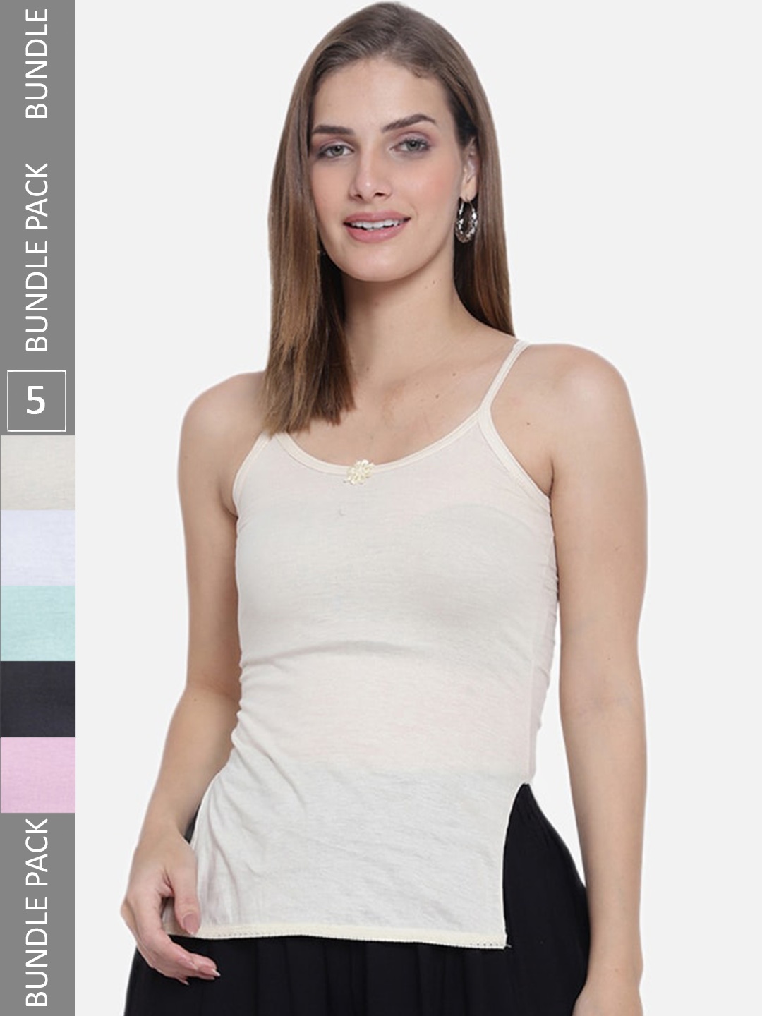 

SKY HEIGHTS Pack of 5 Non-Padded Pure Cotton Camisole, White