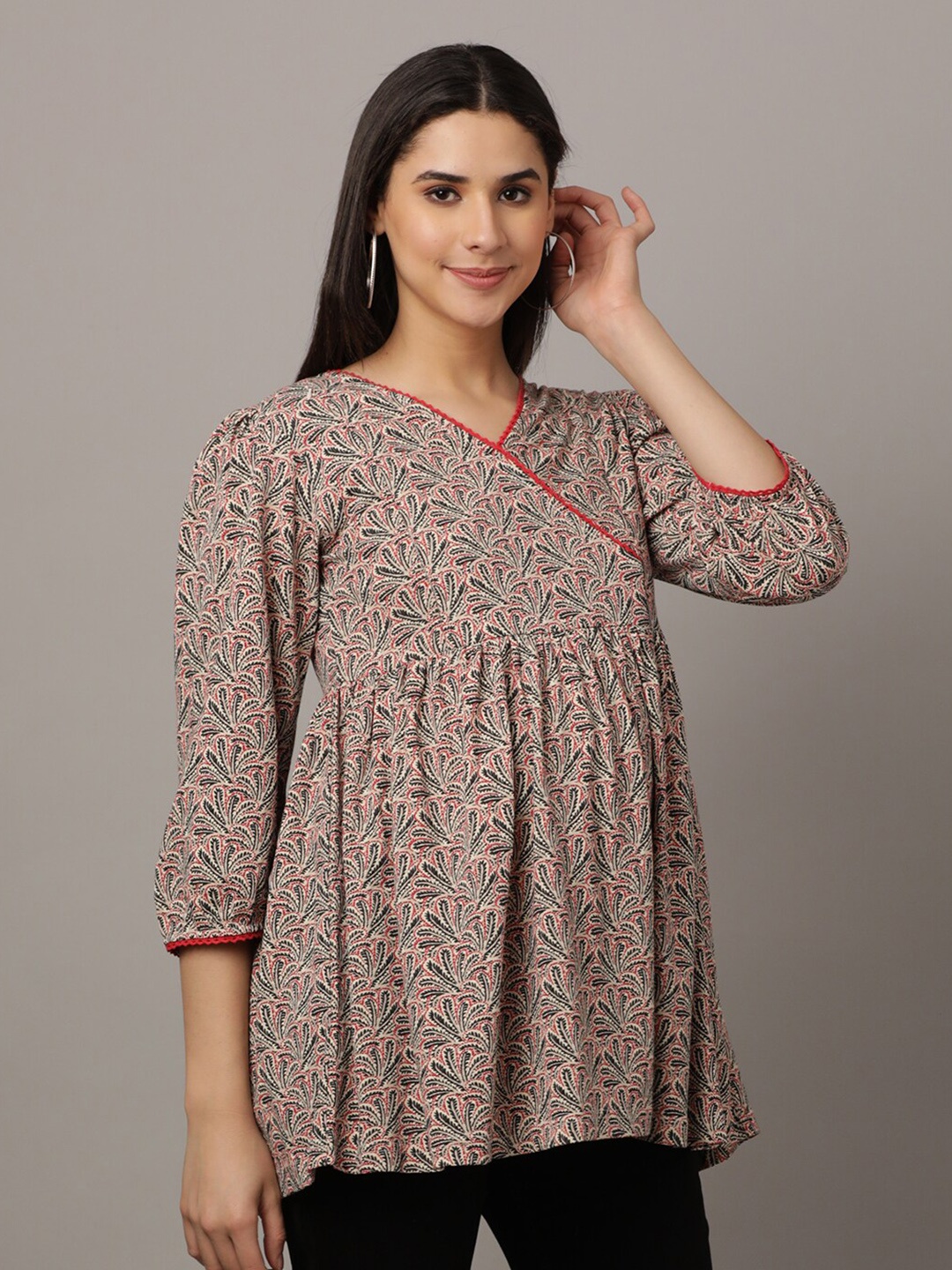 

The Mom Store Maternity Print Cotton Wrap Top, Off white