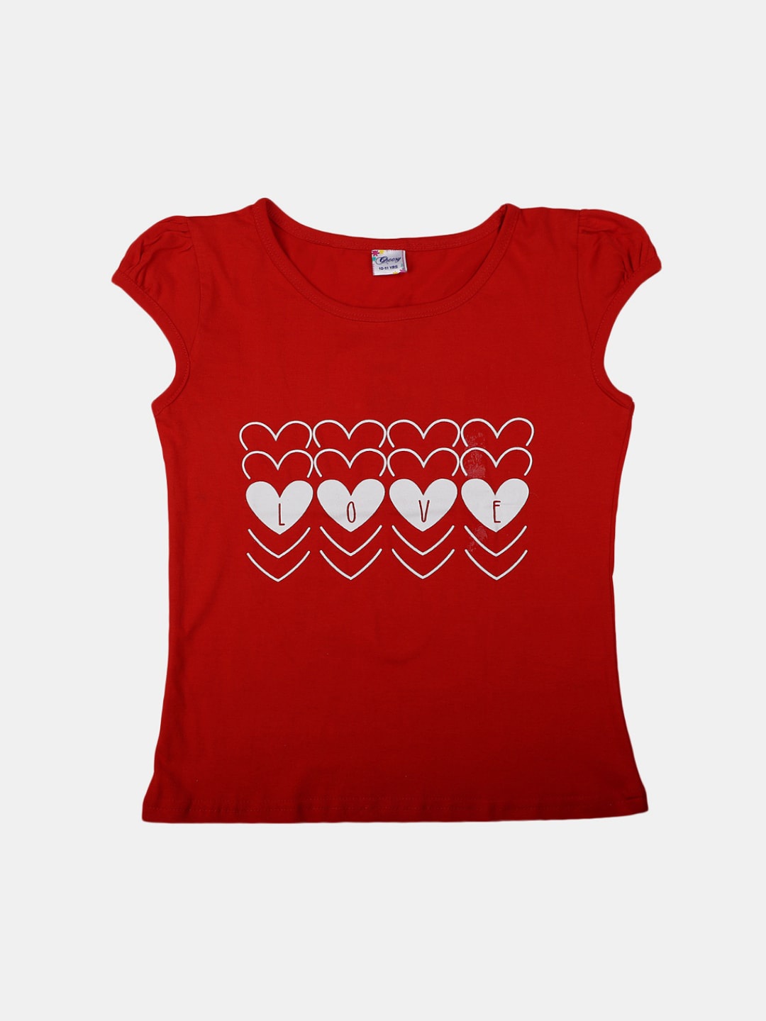 

V-Mart Girls Conversational Printed Cap Sleeves Cotton T-shirt, Red