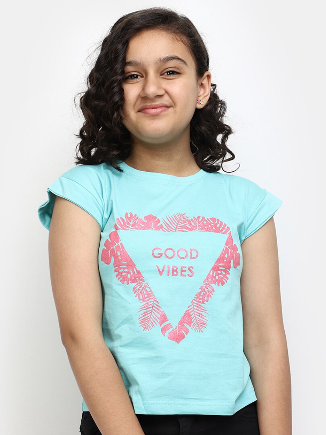

V-Mart Girls Typography Printed Extended Sleeves T-shirt, Blue