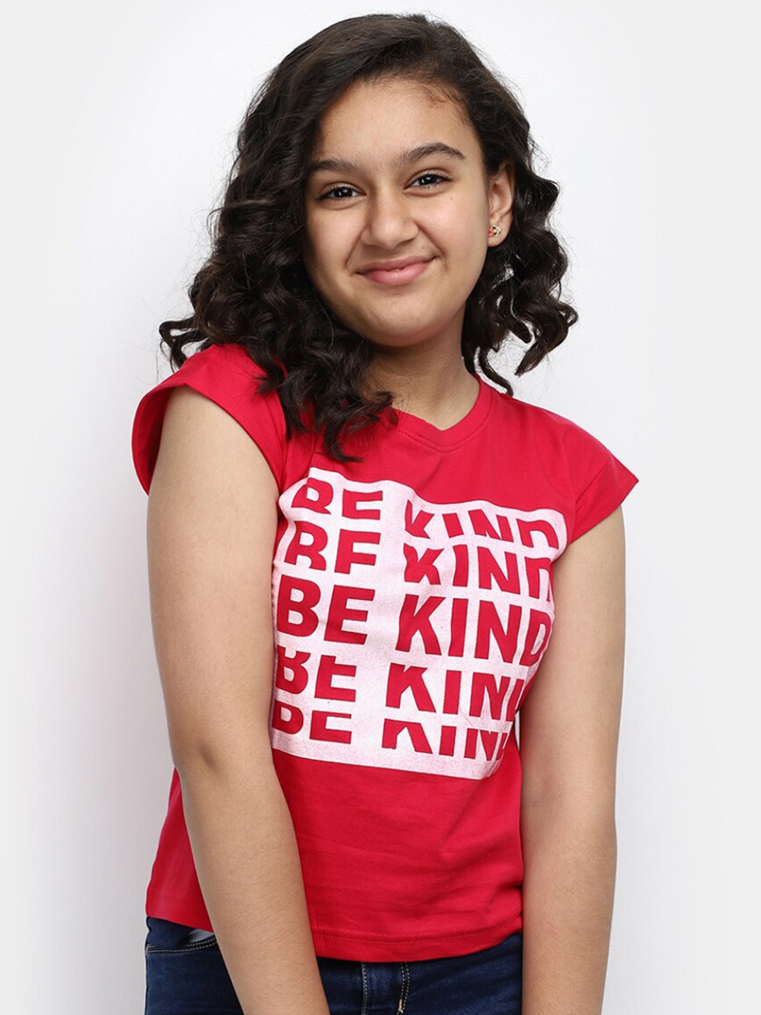 

V-Mart Girls Typography Printed Cotton T-shirt, Red