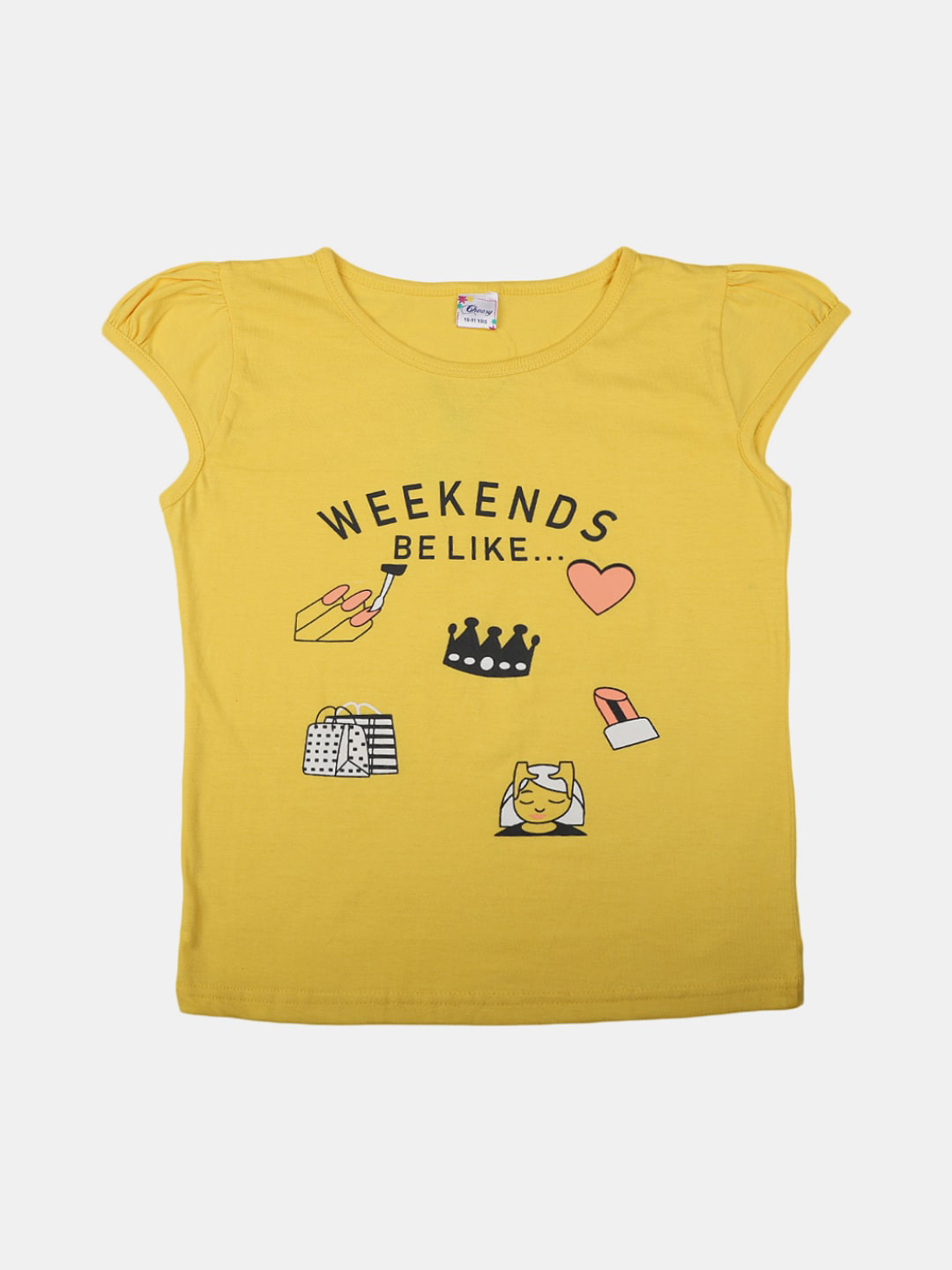 

V-Mart Girls Graphic Printed Cotton T-shirt, Yellow