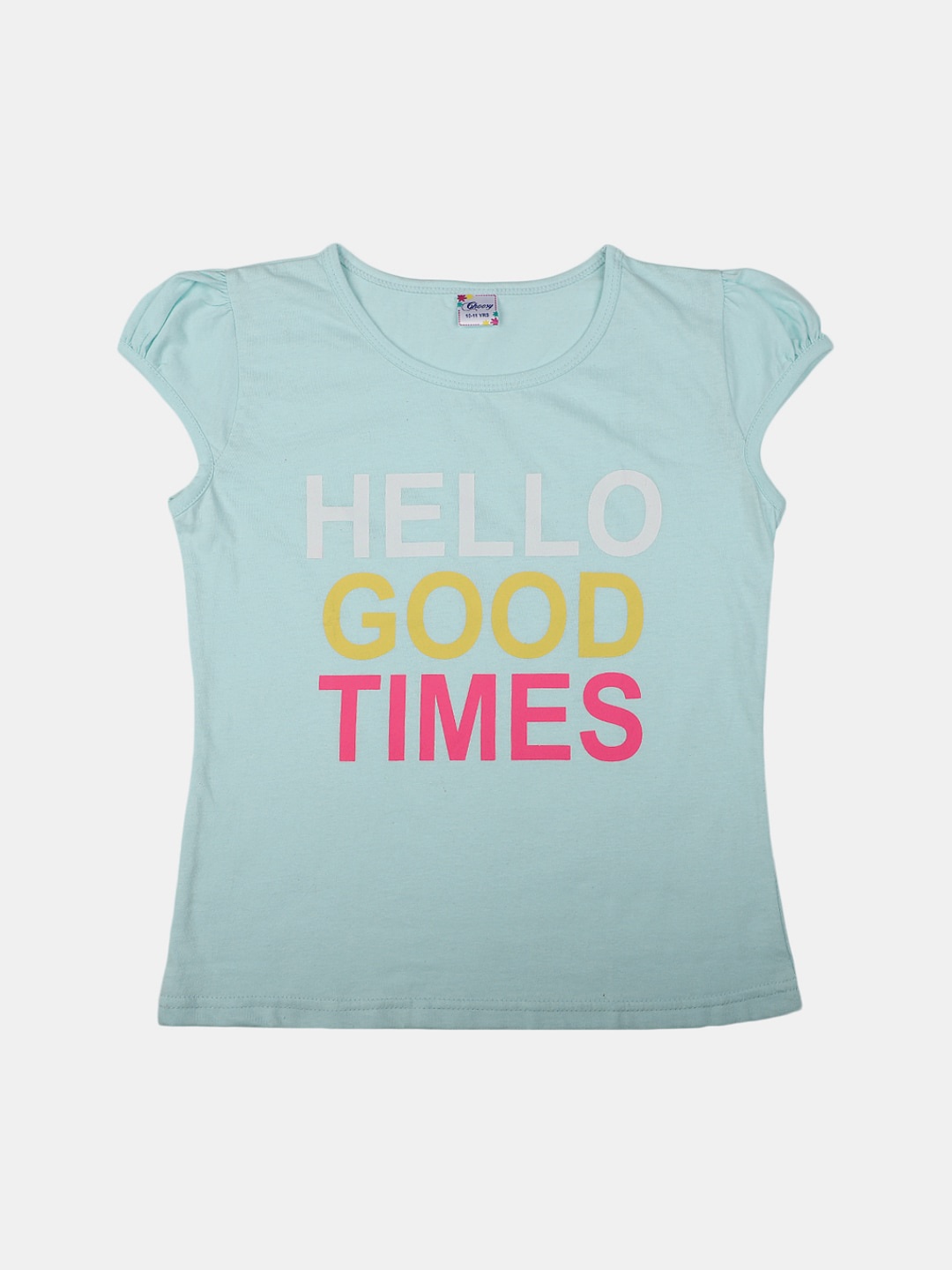

V-Mart Girls Typography Printed Cap Sleeves Cotton T-shirt, Blue