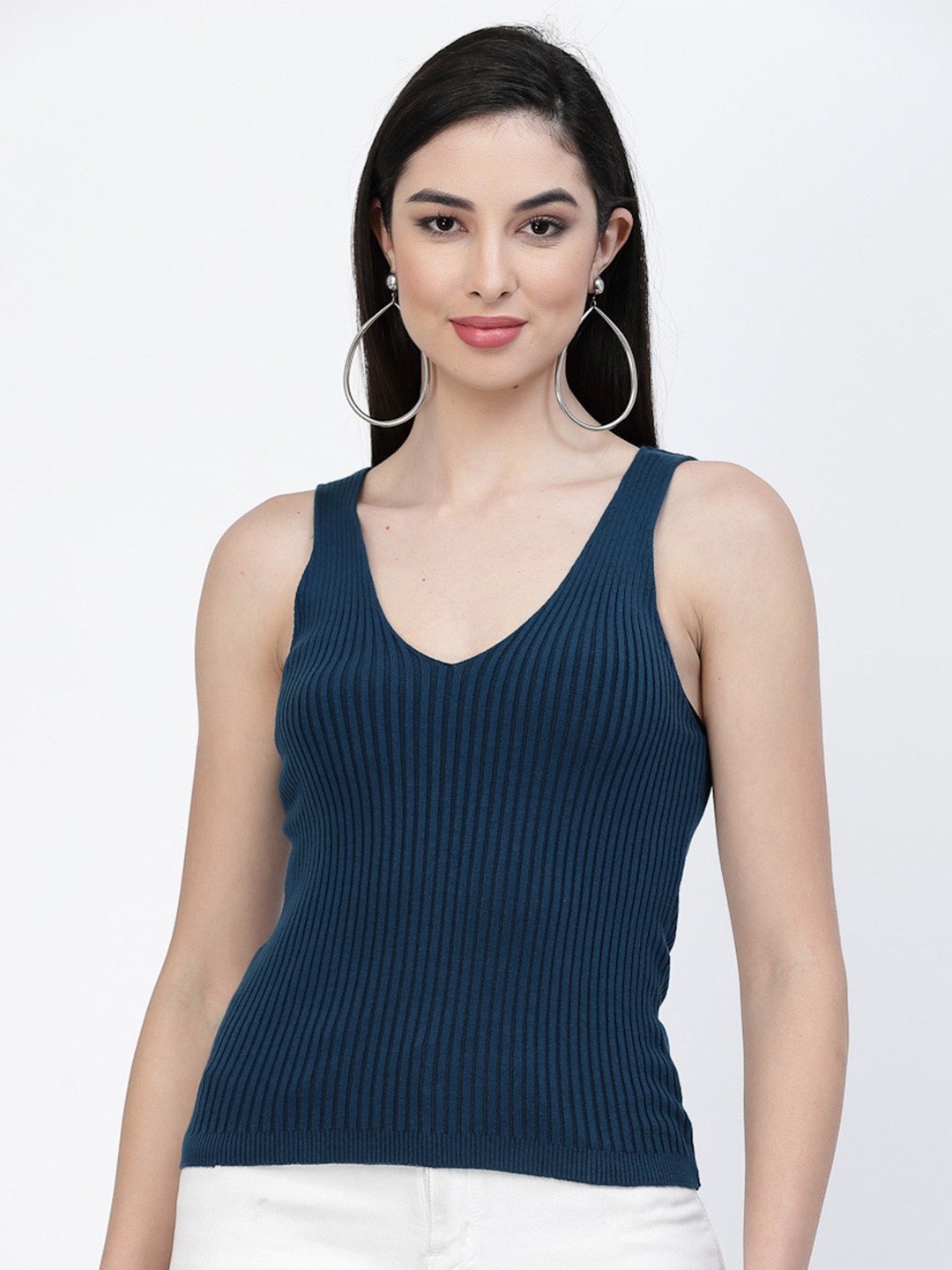 

Kalt Teal V-Neck Sleeveless Cotton Top