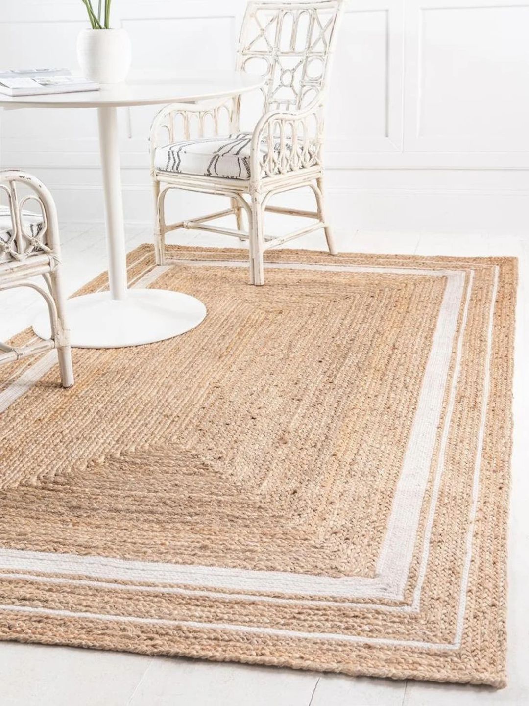 

THE HANDMADE FLAIR Beige & White Braided Jute Rectangular Carpet