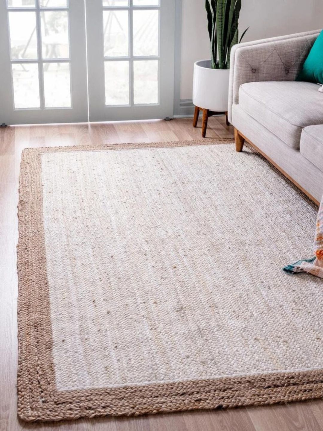 

THE HANDMADE FLAIR White & Brown Braided Jute Square Carpet