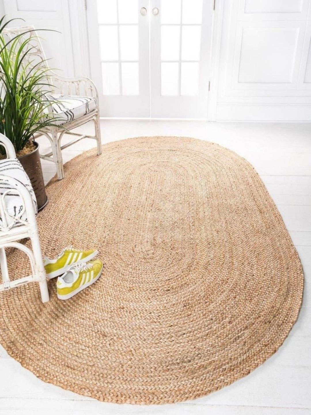 

THE HANDMADE FLAIR Beige Braided Jute Rectangular Rug