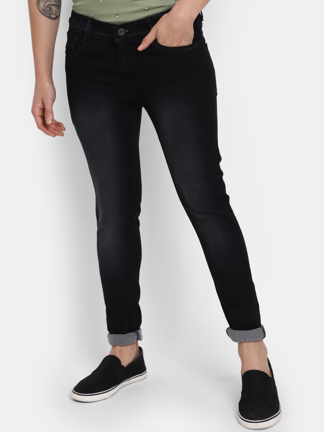 

V-Mart Men Classic Mid-Rise Light Fade Cotton Jeans, Black