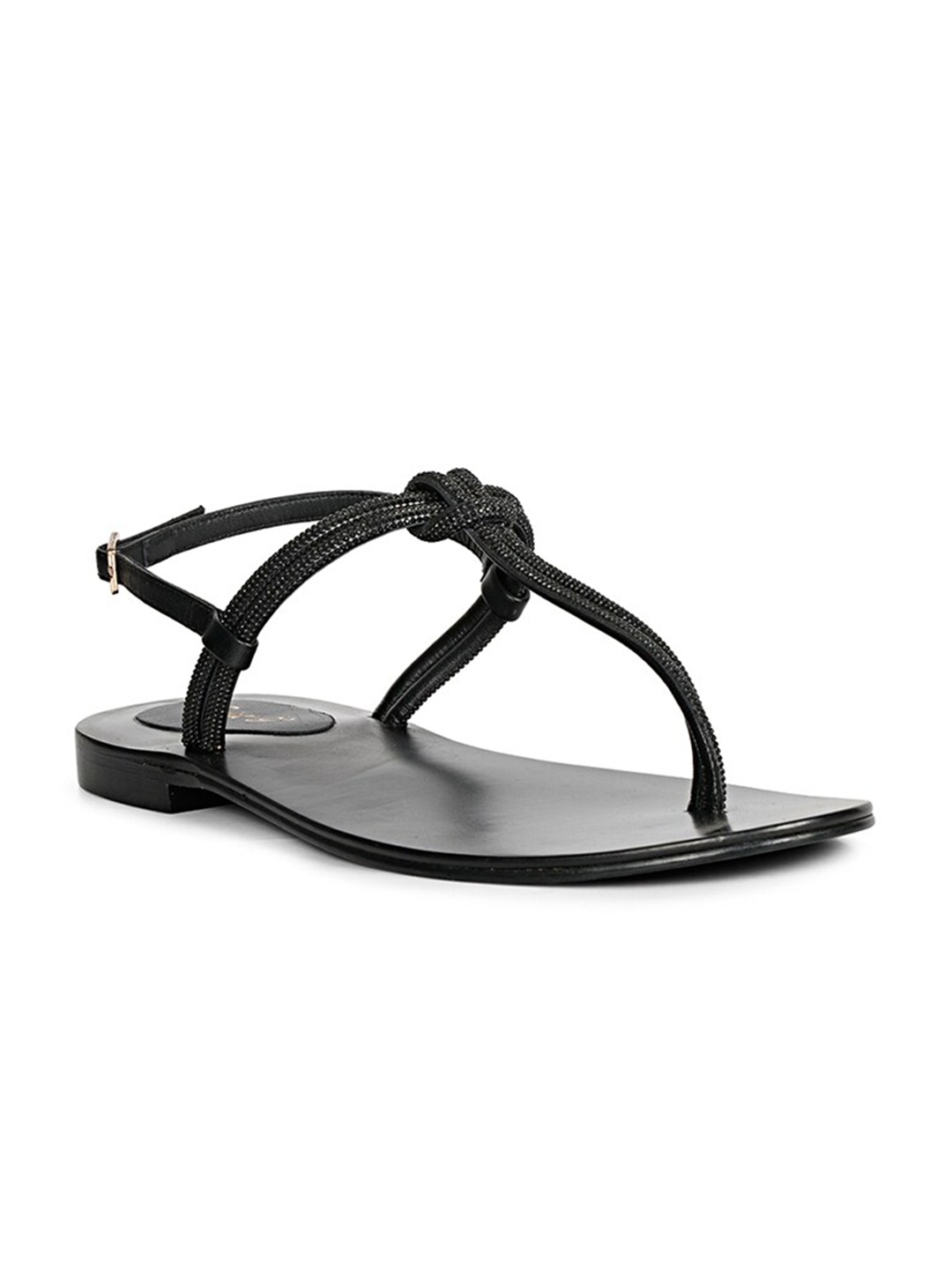 

Saint G Embellished Genuine Leather T-Strap Flats, Black