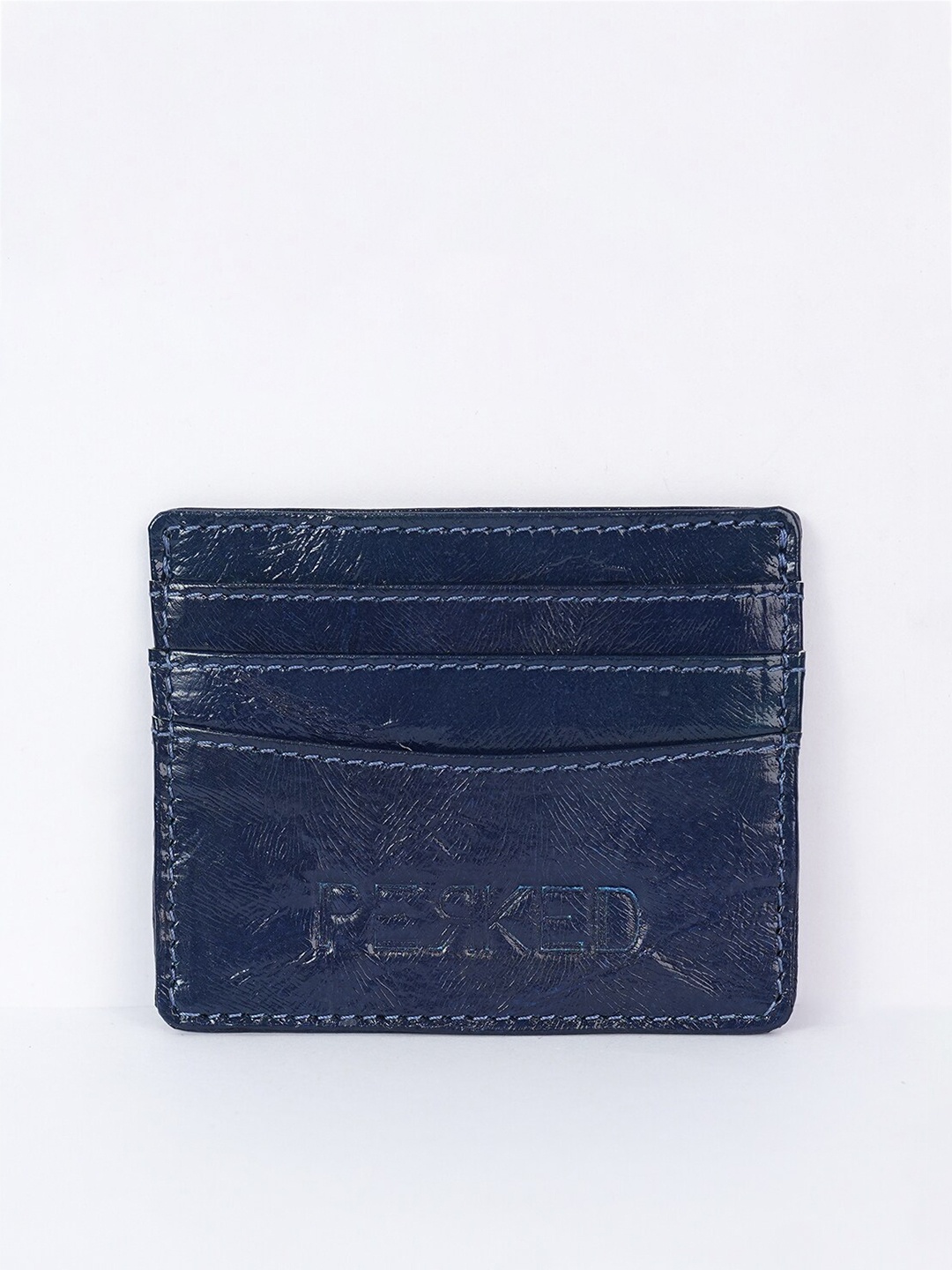 

PERKED Textured Leather Card Holder, Navy blue