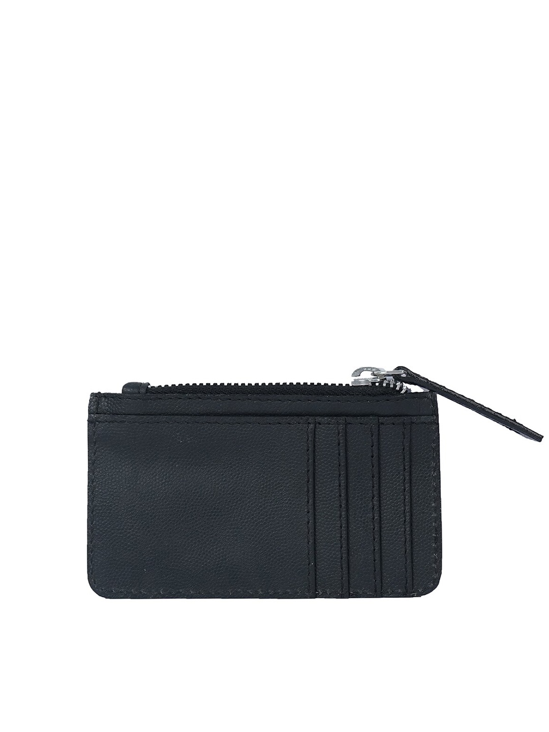 

PERKED Zip Detail Leather Card Holder, Black